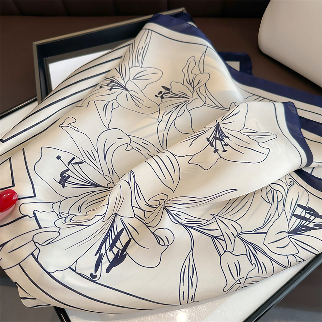 Anna-Kaci Womens Satin Square Scarf with Modern Floral Line Art 27.5¡Á27.5inches