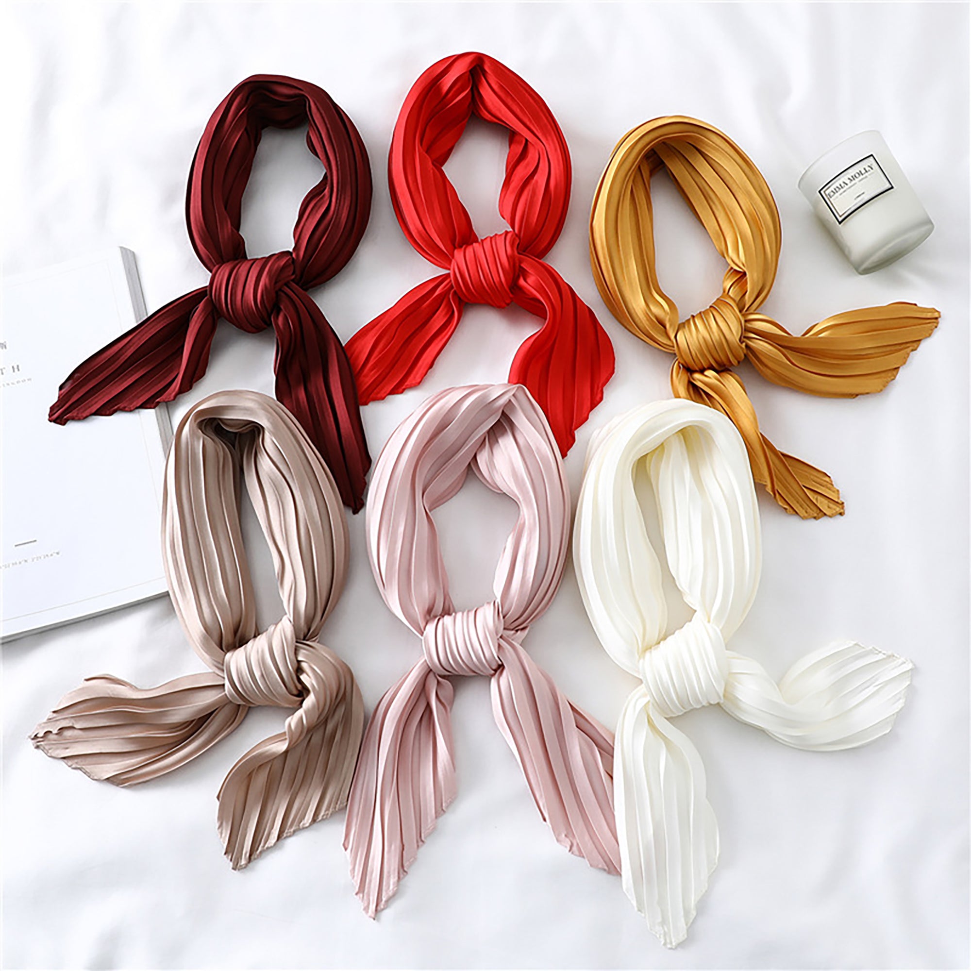 Anna-Kaci Womens Pleated Satin Scarf Soft Elegant Accessory 26.8¡Á21.6inches