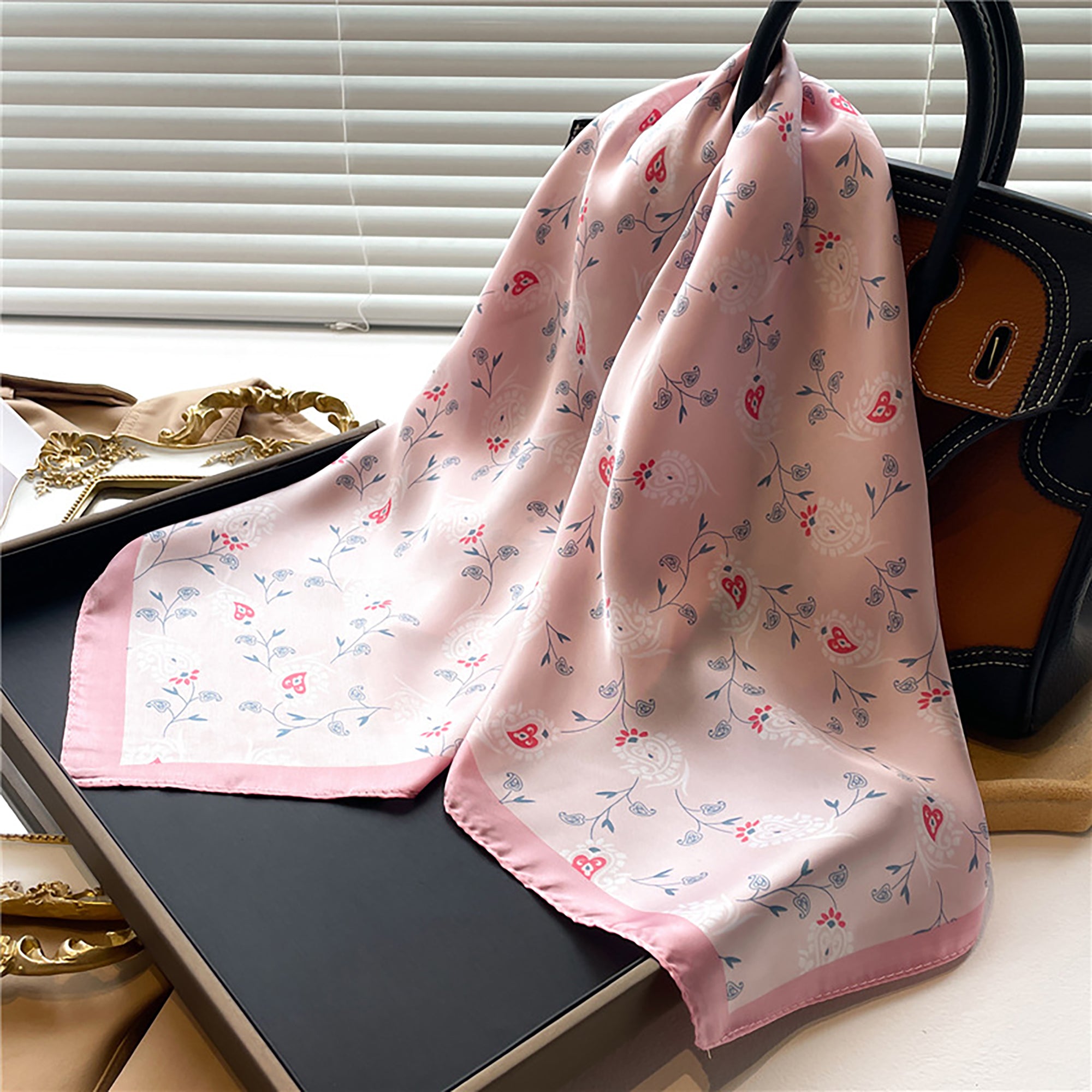 Anna-Kaci Womens Satin Square Scarf with Vintage Floral Print 27.5¡Á27.5inches