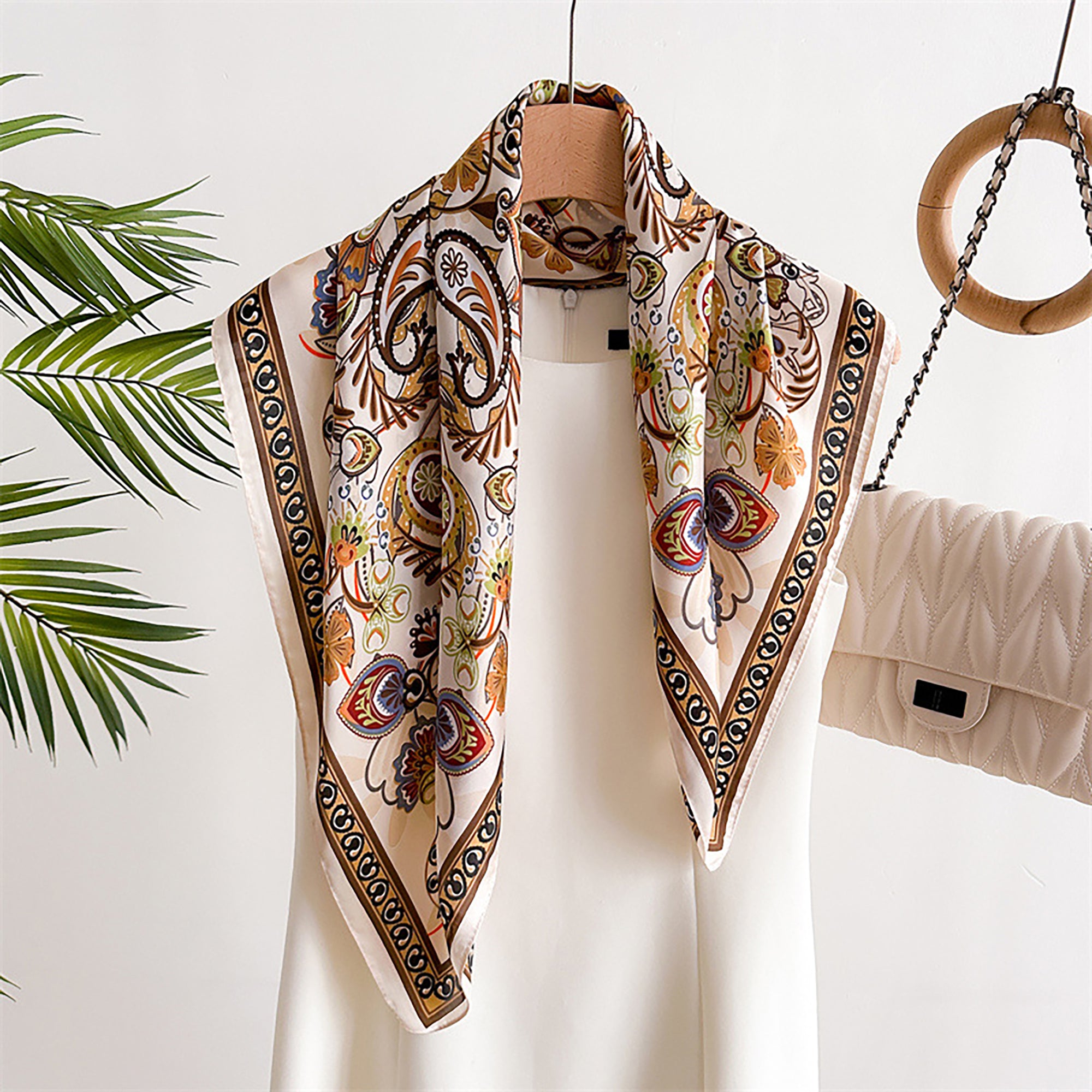 Anna-Kaci Satin Square Scarf with Vintage Paisley Floral Print 27.5¡Á27.5inches