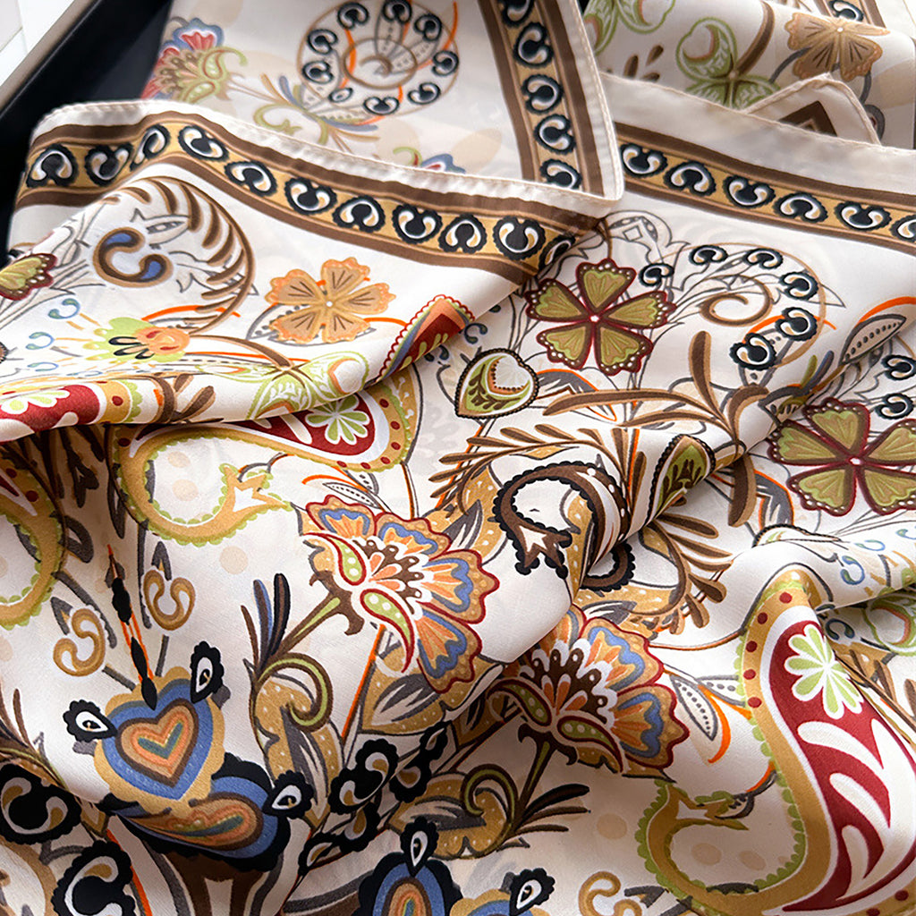 Anna-Kaci Satin Square Scarf with Vintage Paisley Floral Print 27.5¡Á27.5inches