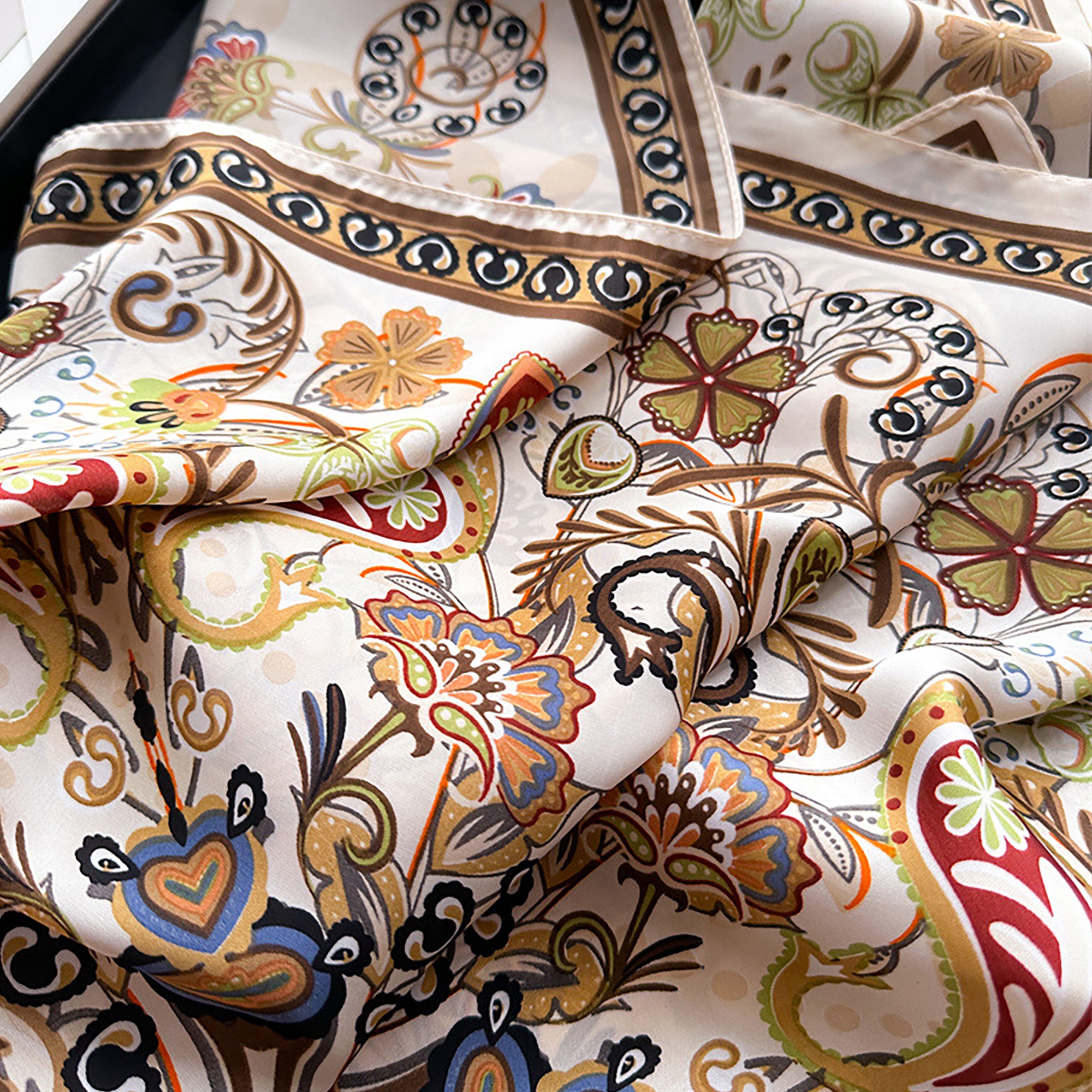 Anna-Kaci Satin Square Scarf with Vintage Paisley Floral Print 27.5¡Á27.5inches