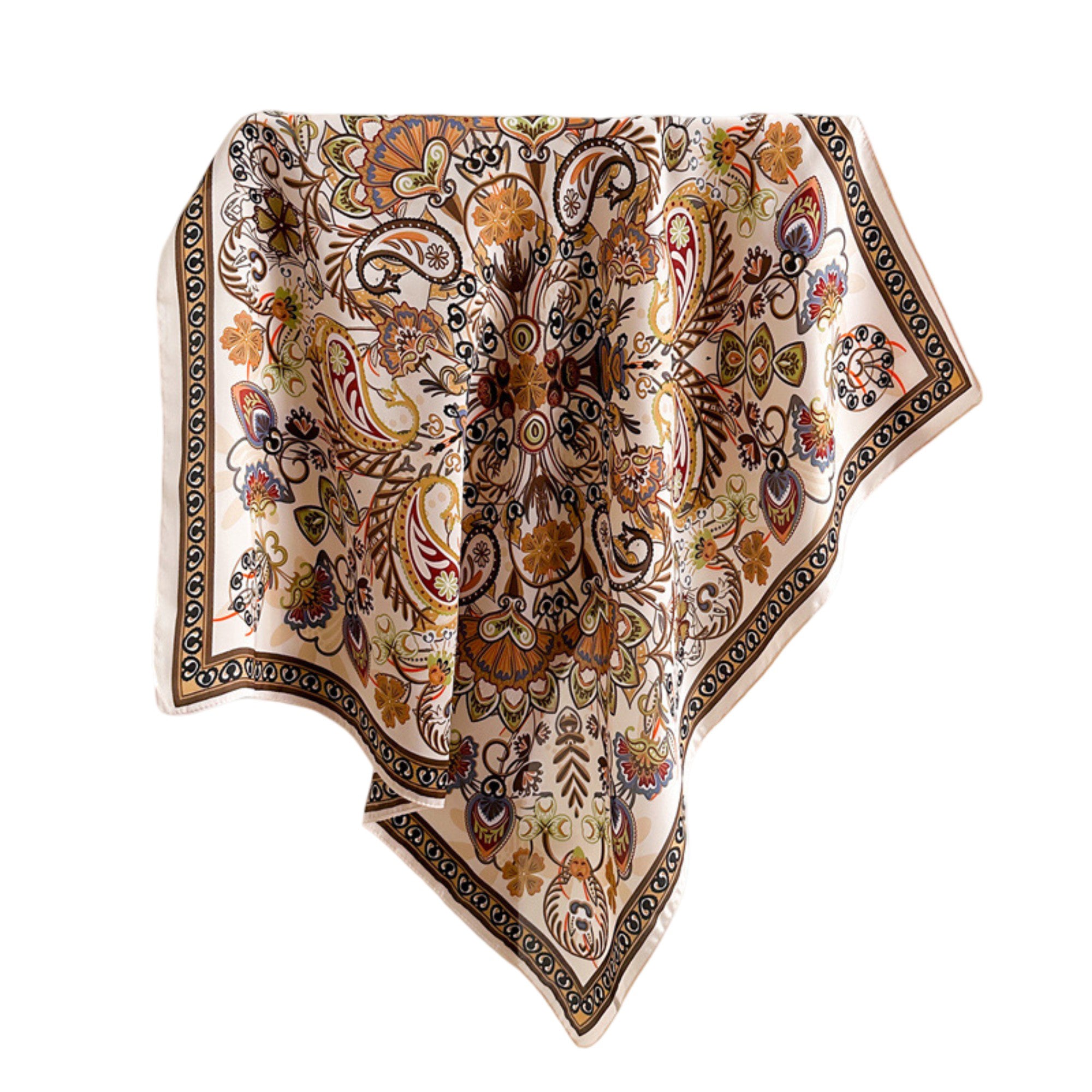 Anna-Kaci Satin Square Scarf with Vintage Paisley Floral Print 27.5¡Á27.5inches