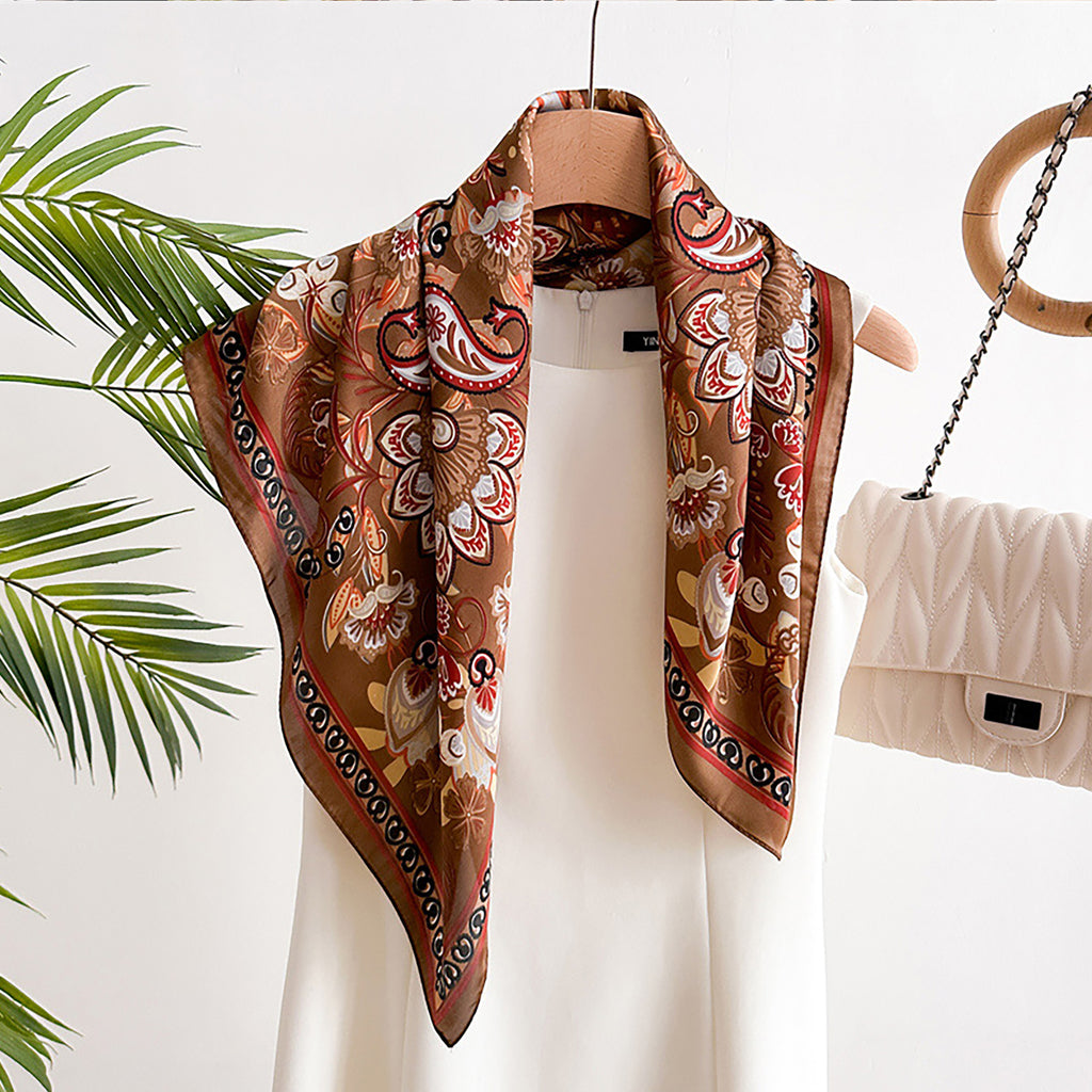Anna-Kaci Satin Square Scarf with Vintage Paisley Floral Print 27.5¡Á27.5inches