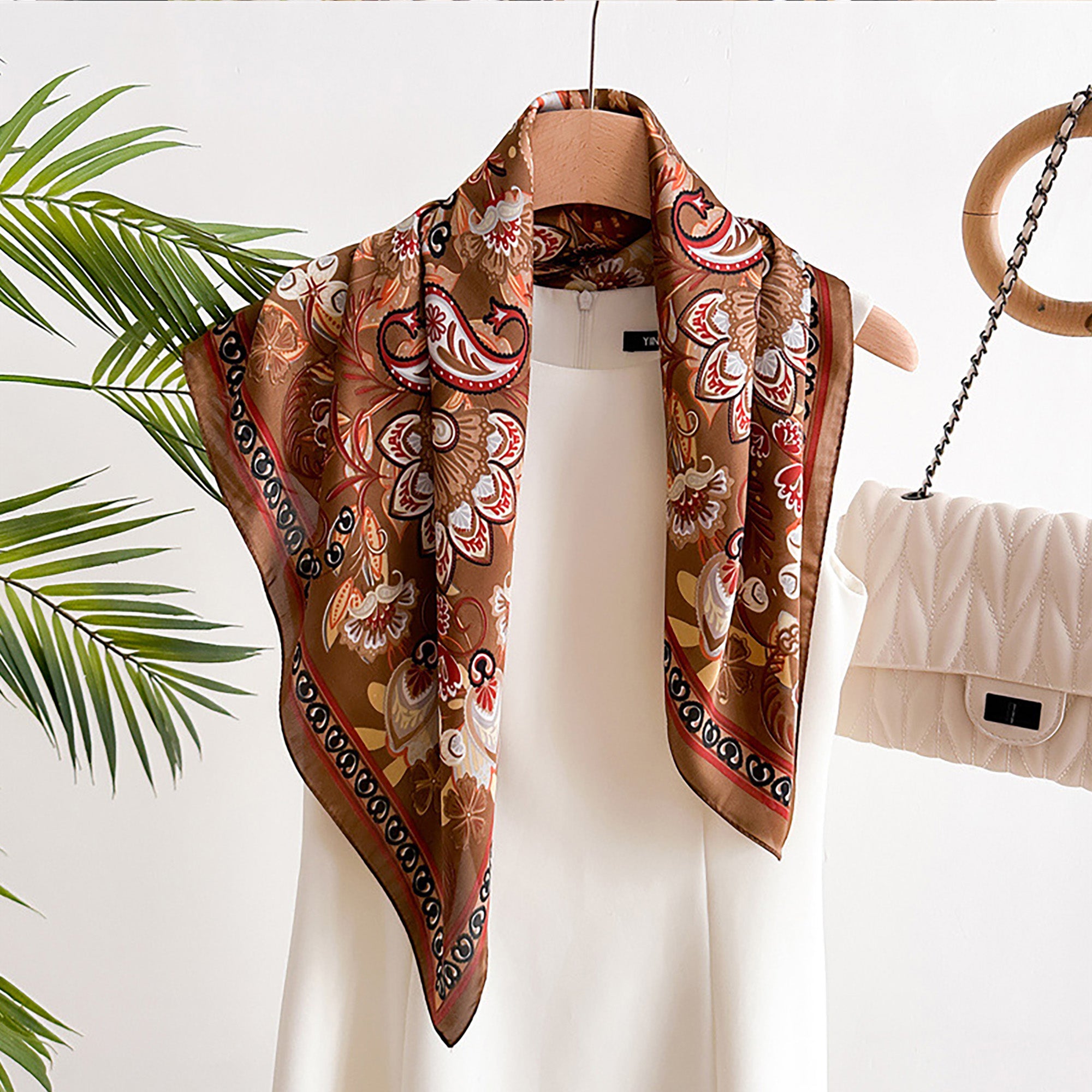Anna-Kaci Satin Square Scarf with Vintage Paisley Floral Print 27.5¡Á27.5inches