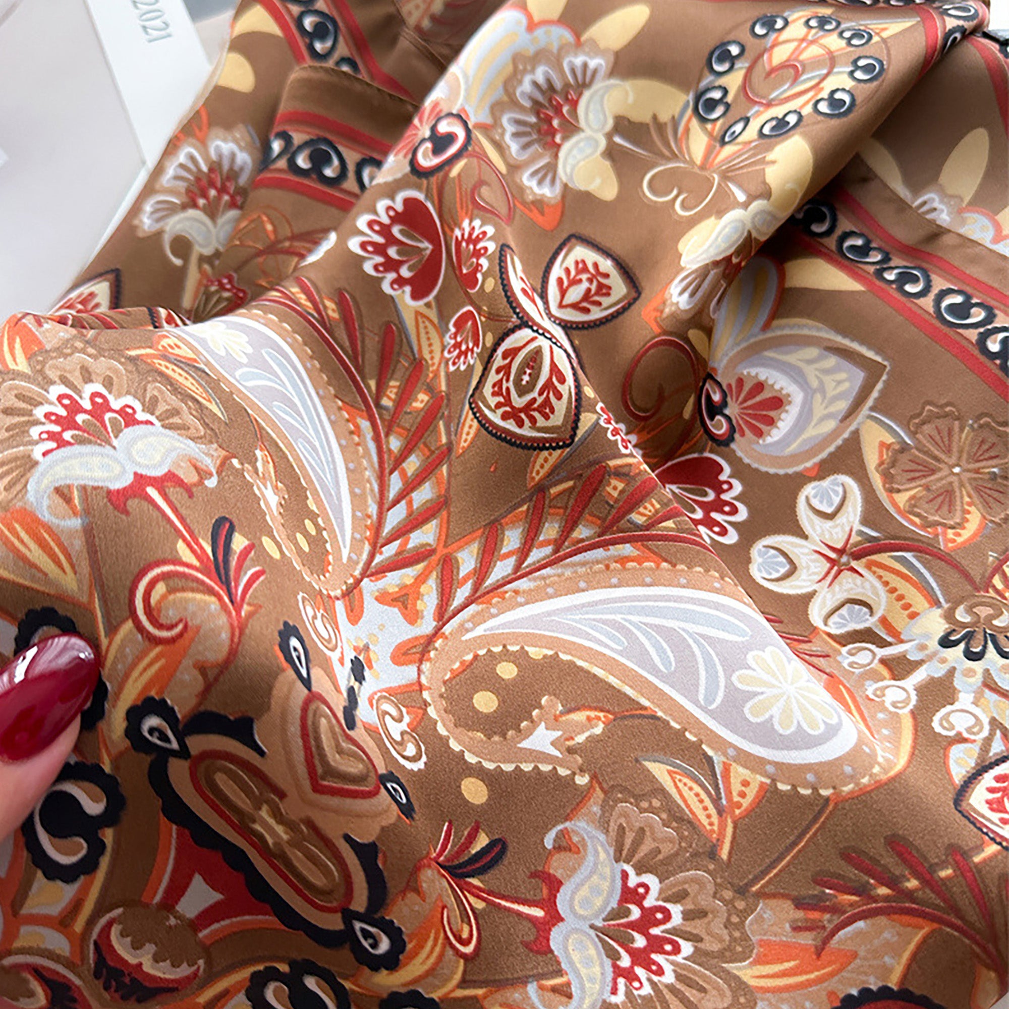 Anna-Kaci Satin Square Scarf with Vintage Paisley Floral Print 27.5¡Á27.5inches