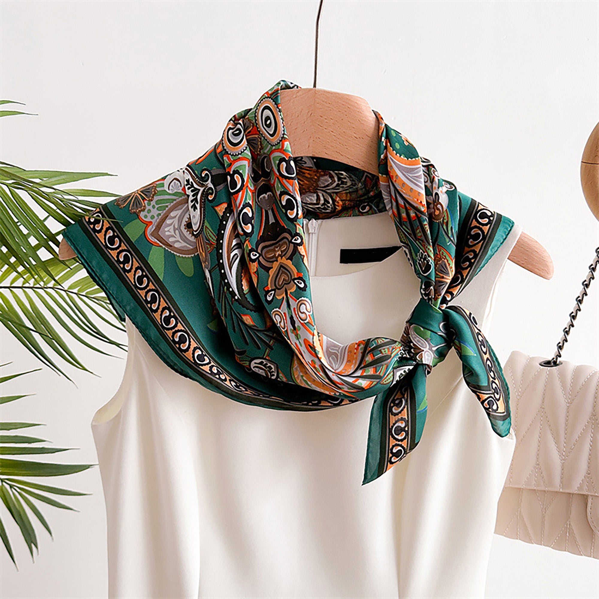 Anna-Kaci Satin Square Scarf with Vintage Paisley Floral Print 27.5¡Á27.5inches