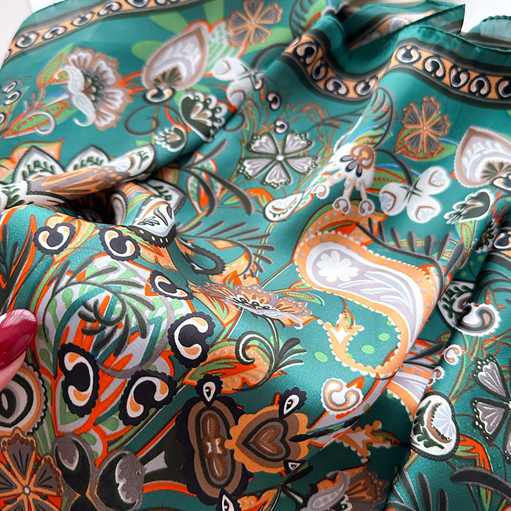 Anna-Kaci Satin Square Scarf with Vintage Paisley Floral Print 27.5¡Á27.5inches