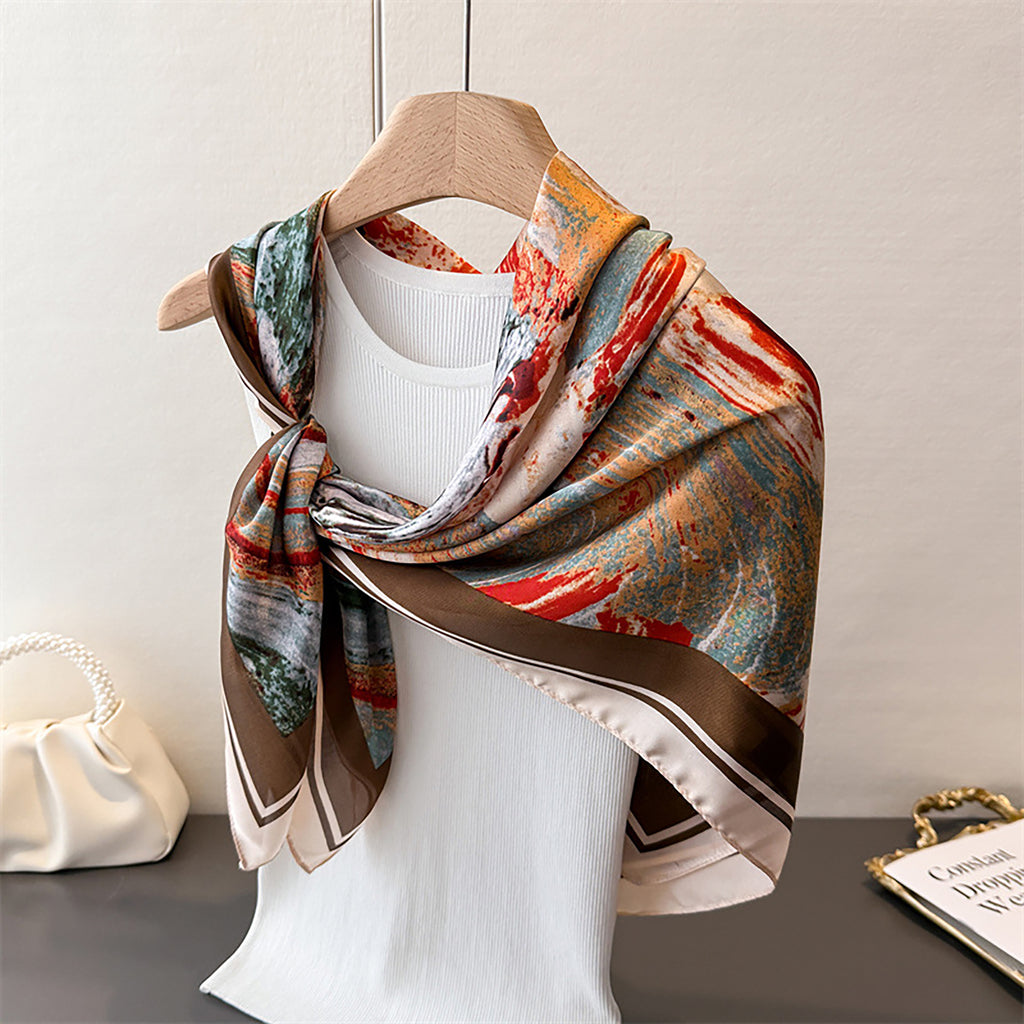Anna-Kaci Womens Satin Square Scarf with Abstract Marble Print 35.4¡Á35.4inches