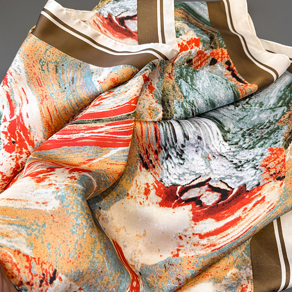 Anna-Kaci Womens Satin Square Scarf with Abstract Marble Print 35.4¡Á35.4inches