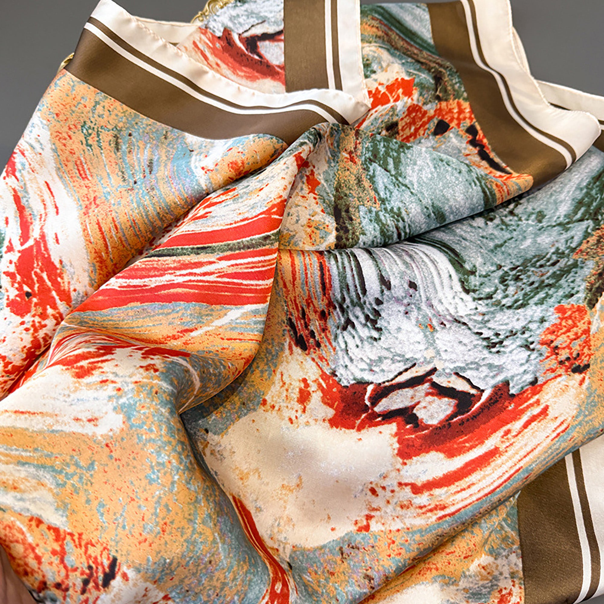 Anna-Kaci Womens Satin Square Scarf with Abstract Marble Print 35.4¡Á35.4inches