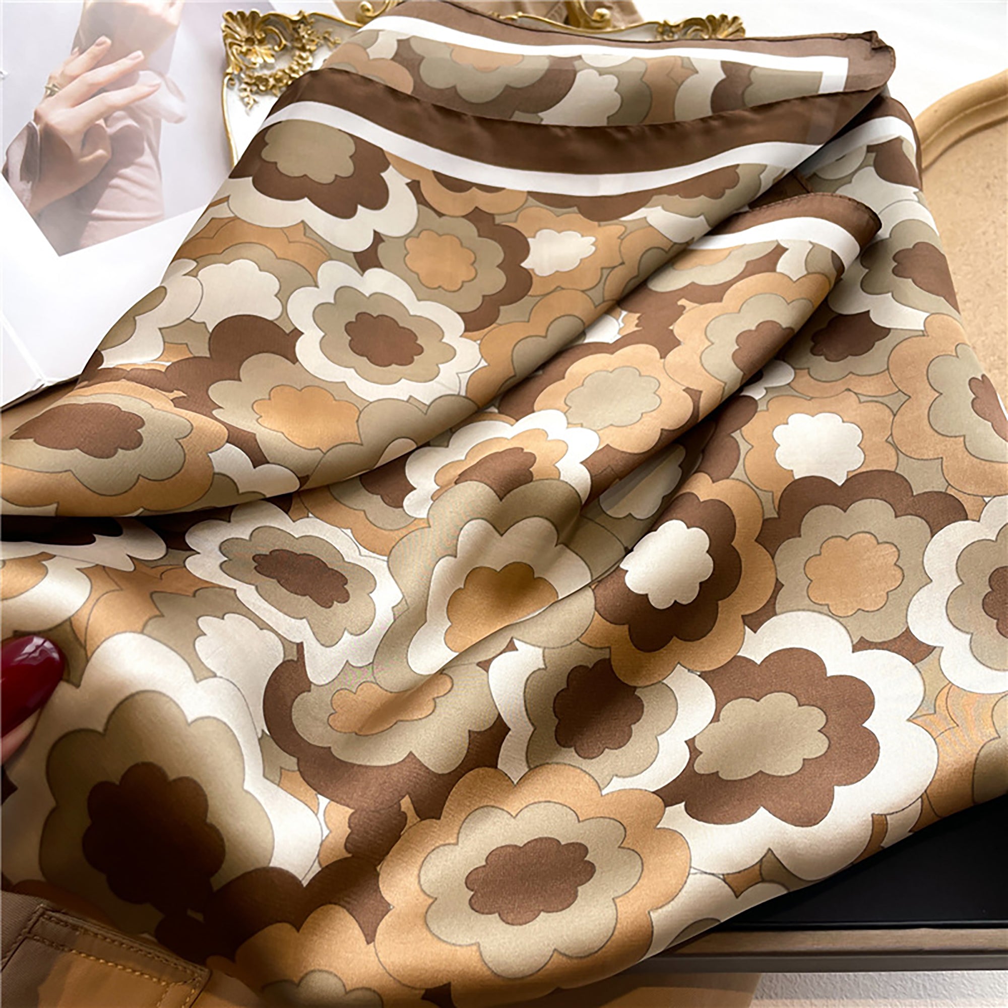 Anna-Kaci Womens Satin Square Scarf Floral Pattern Neck Bag Accessory 27.5¡Á27.5inches