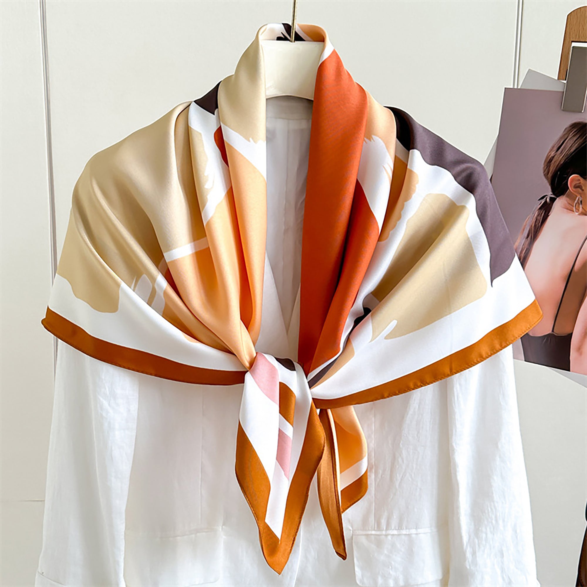 Anna-Kaci Womens Satin Square Scarf Abstract Color Block Print 35.4¡Á35.4inches