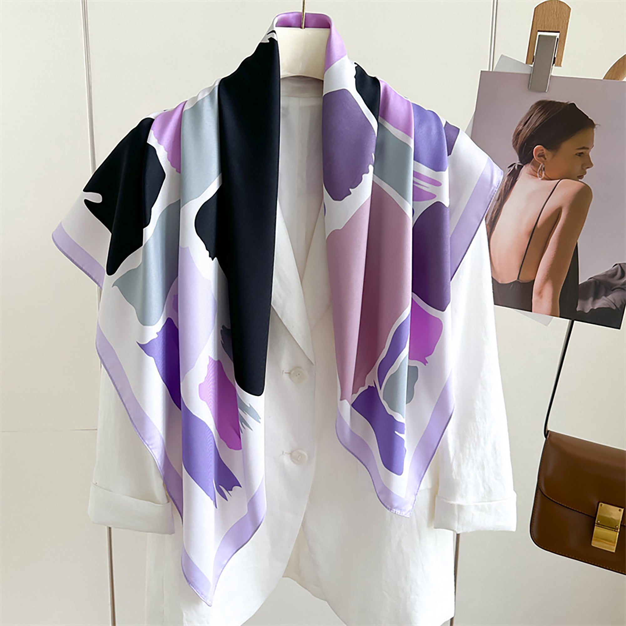 Anna-Kaci Womens Satin Square Scarf Abstract Color Block Print 35.4¡Á35.4inches