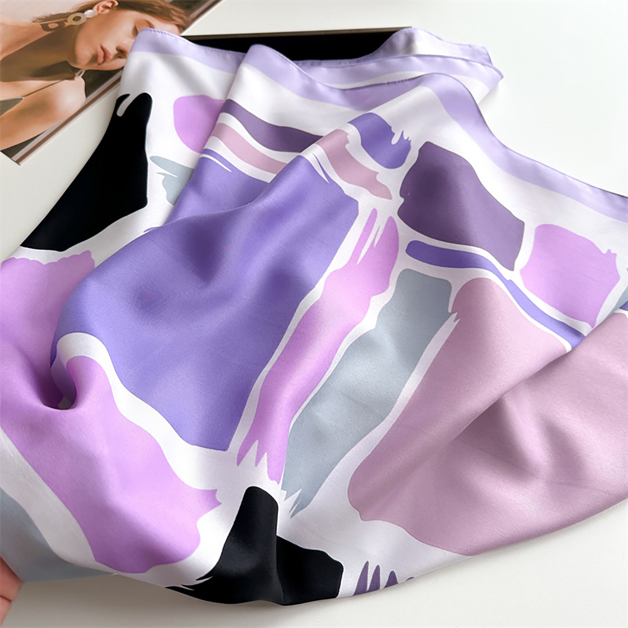 Anna-Kaci Womens Satin Square Scarf Abstract Color Block Print 35.4¡Á35.4inches