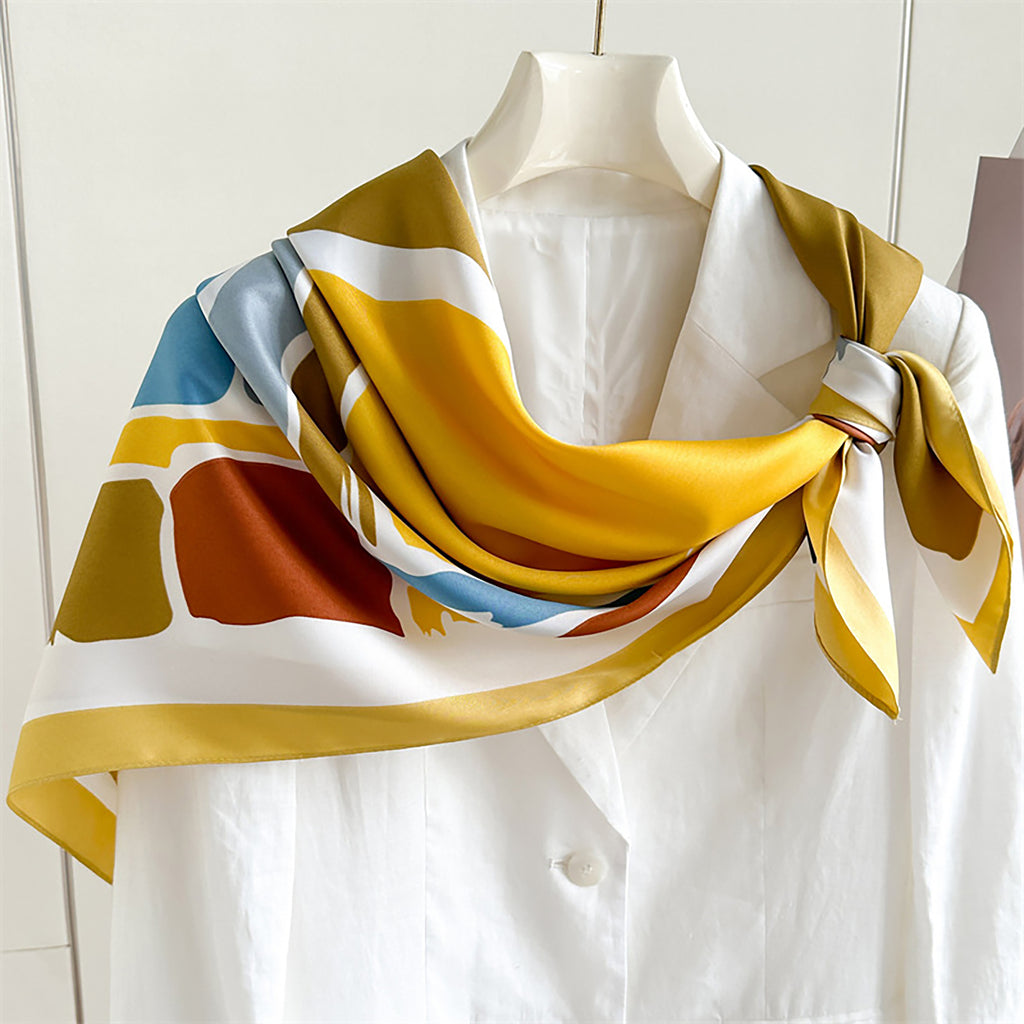 Anna-Kaci Womens Satin Square Scarf Abstract Color Block Print 35.4¡Á35.4inches