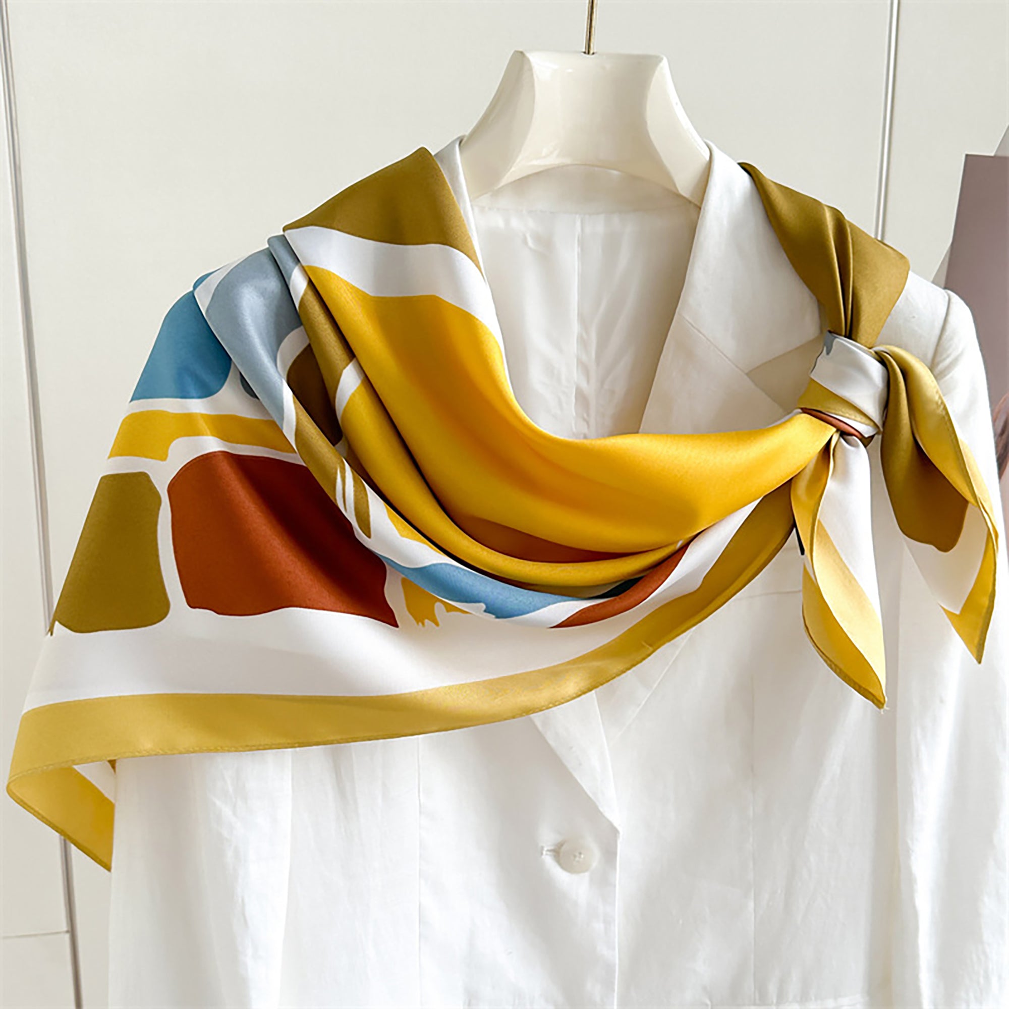 Anna-Kaci Womens Satin Square Scarf Abstract Color Block Print 35.4¡Á35.4inches