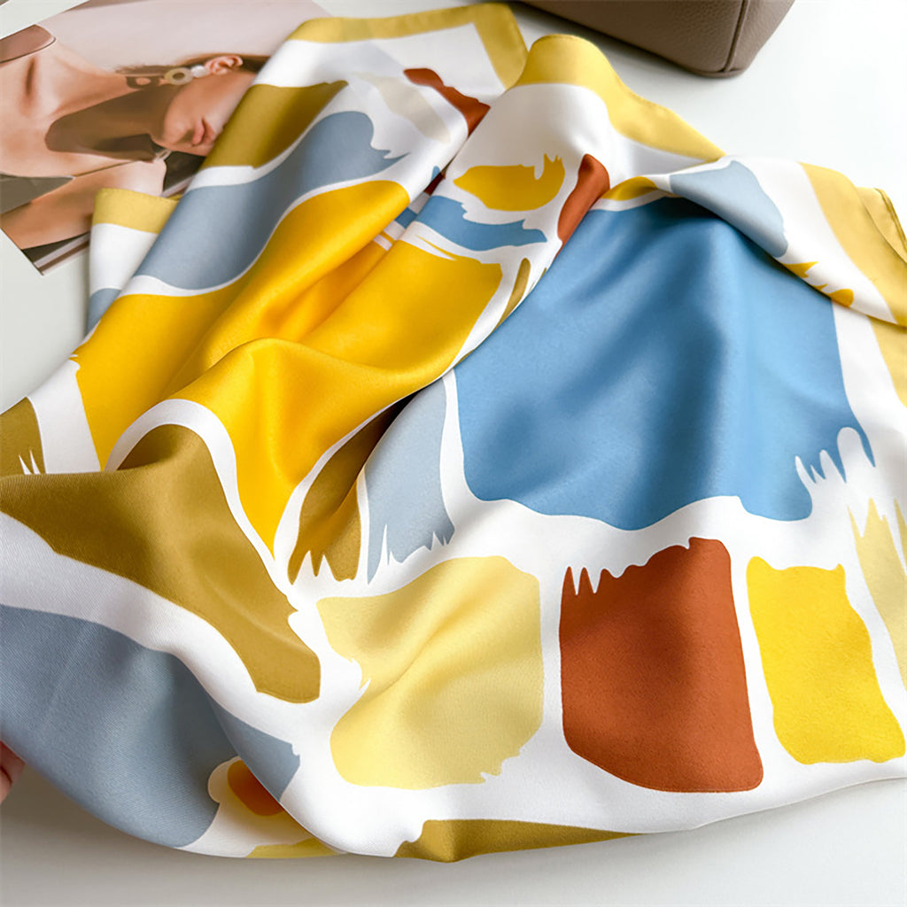 Anna-Kaci Womens Satin Square Scarf Abstract Color Block Print 35.4¡Á35.4inches