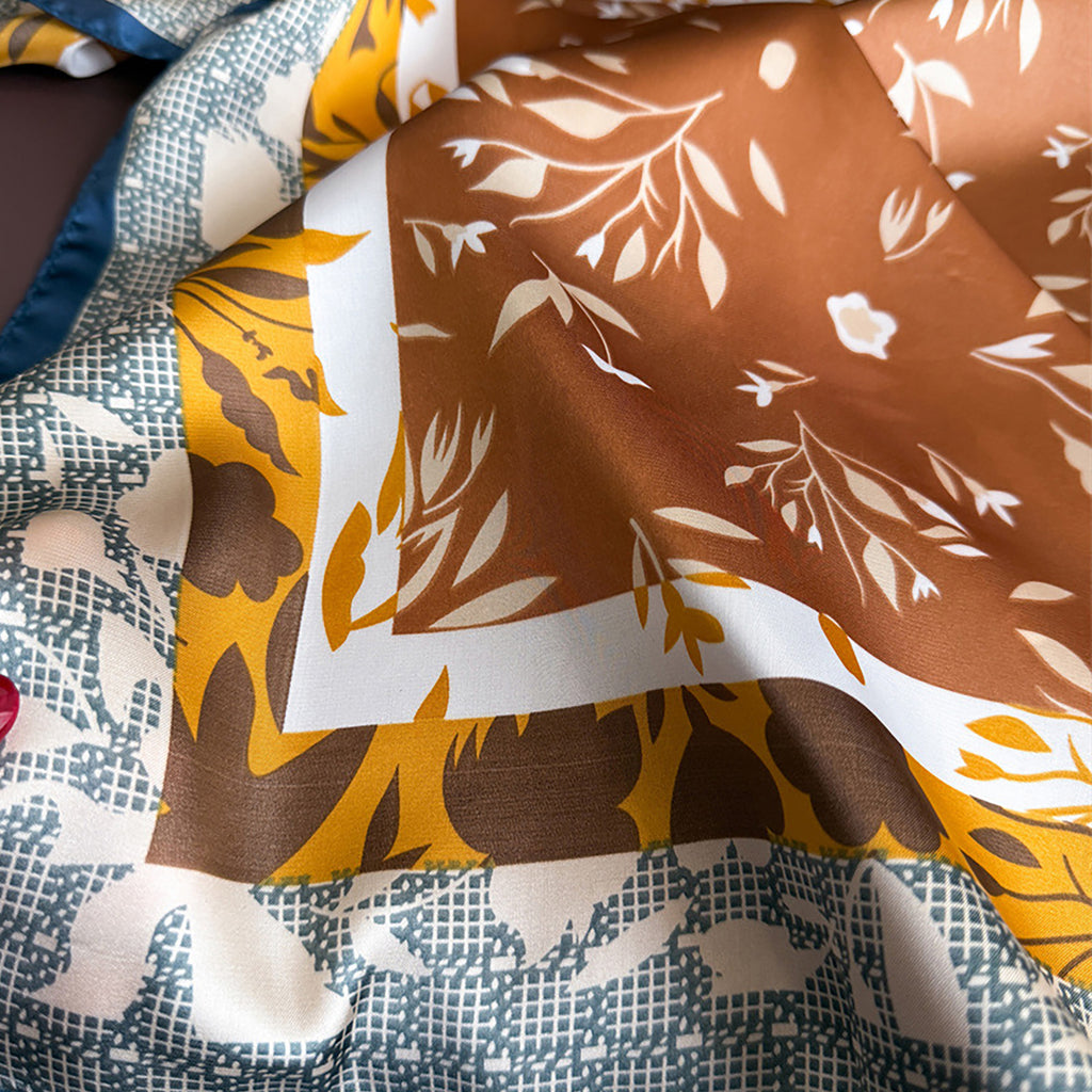 Anna-Kaci Satin Square Scarf with Botanical Print Soft Accessory 27.5¡Á27.5inches