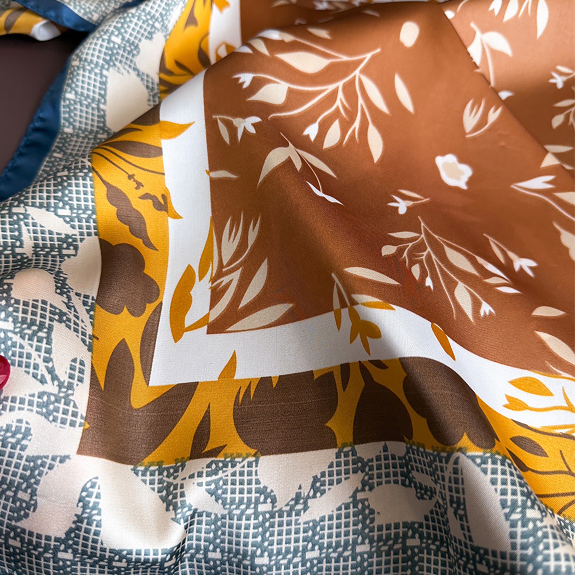 Anna-Kaci Satin Square Scarf with Botanical Print Soft Accessory 27.5¡Á27.5inches