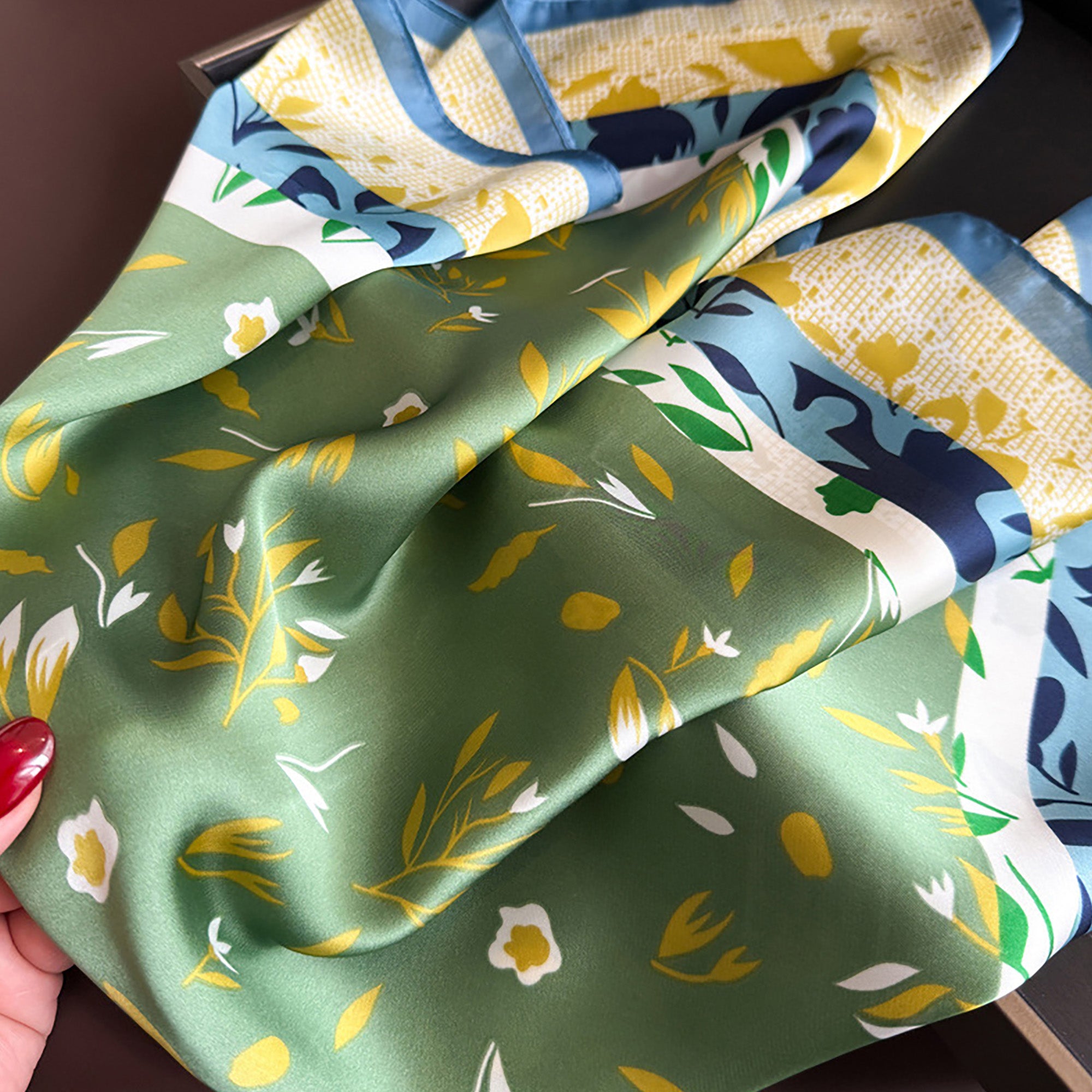 Anna-Kaci Satin Square Scarf with Botanical Print Soft Accessory 27.5¡Á27.5inches