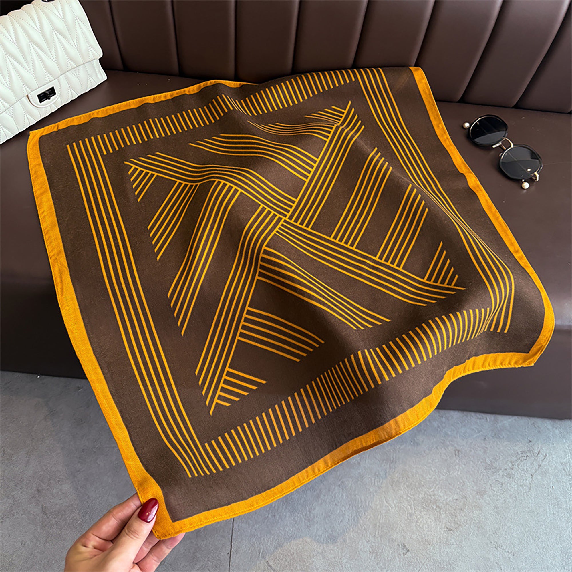 Anna-Kaci Womens Lightweight Square Scarf with Modern Linear Pattern 26.5¡Á26.5inches