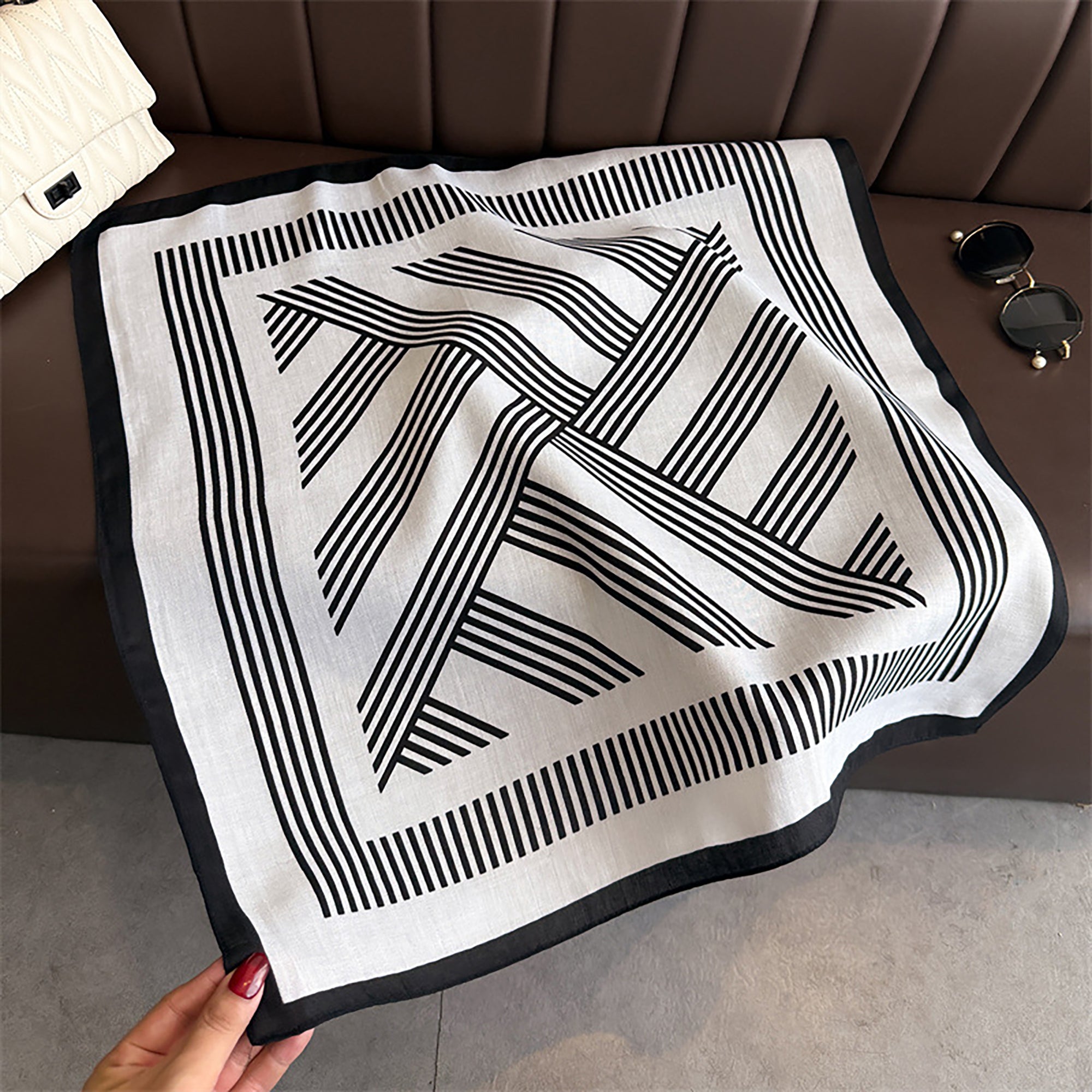 Anna-Kaci Womens Lightweight Square Scarf with Modern Linear Pattern 26.5¡Á26.5inches