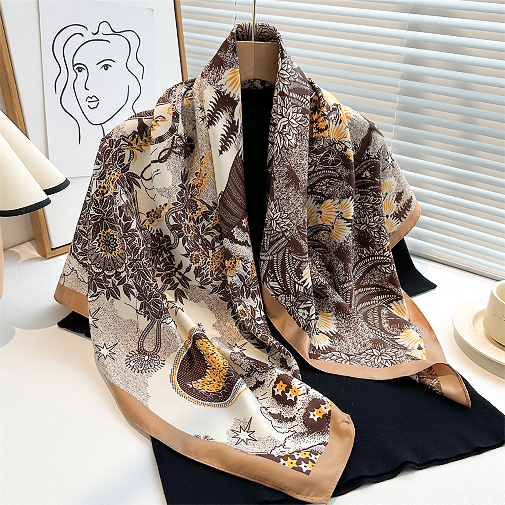 Anna-Kaci Womens Satin Square Scarf with Vintage Floral Print 35.4¡Á35.4inches