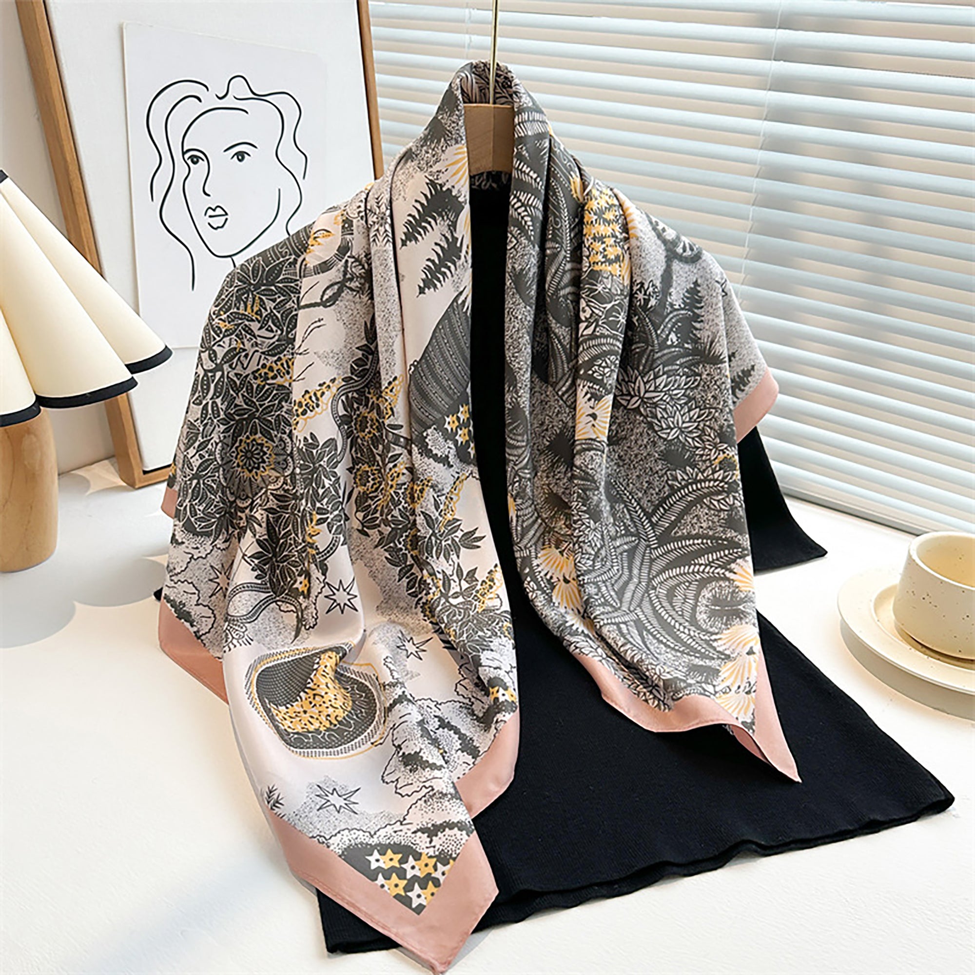 Anna-Kaci Womens Satin Square Scarf with Vintage Floral Print 35.4¡Á35.4inches