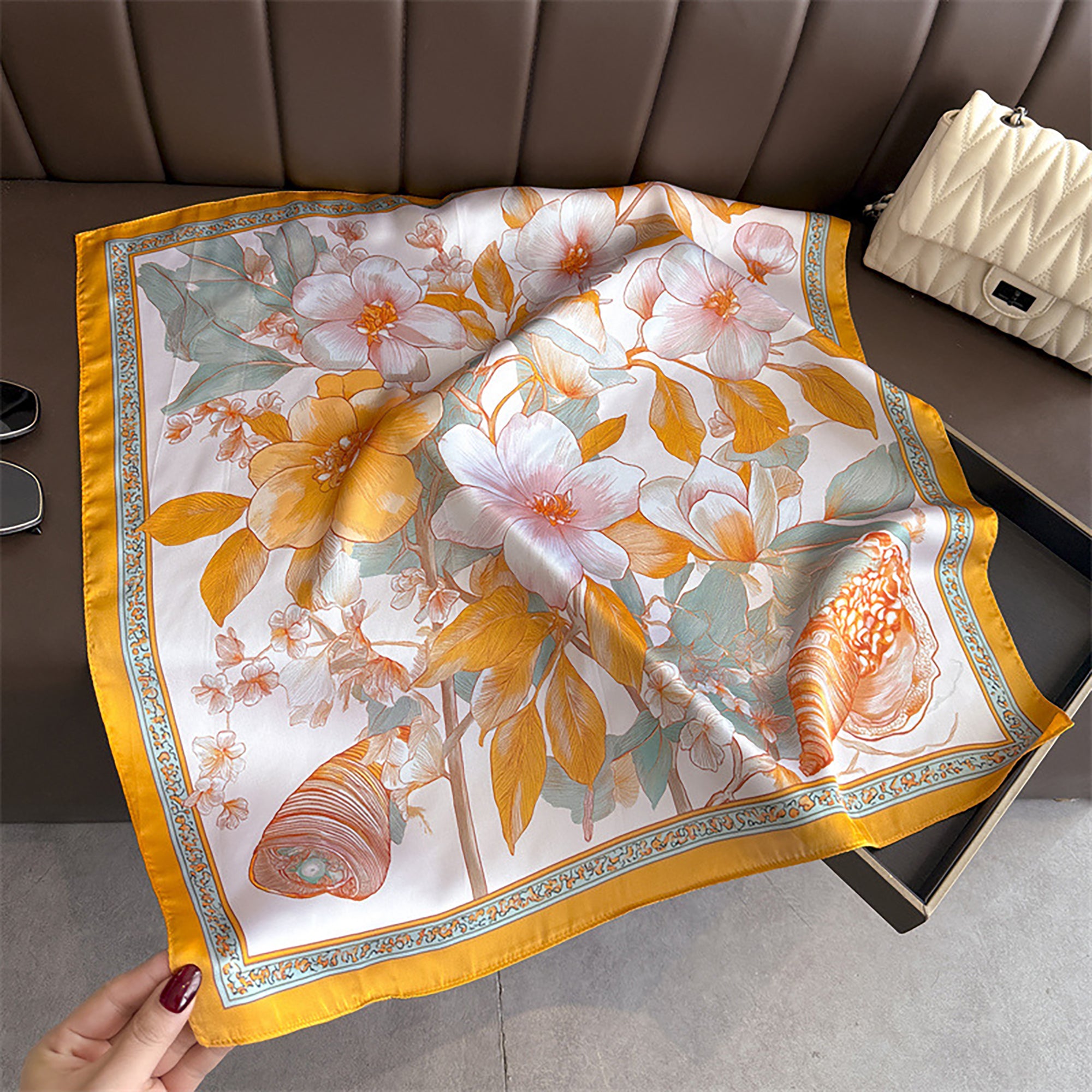 Anna-Kaci Womens Floral Square Scarf Lightweight Fashion Accessory 27.5¡Á27.5inches