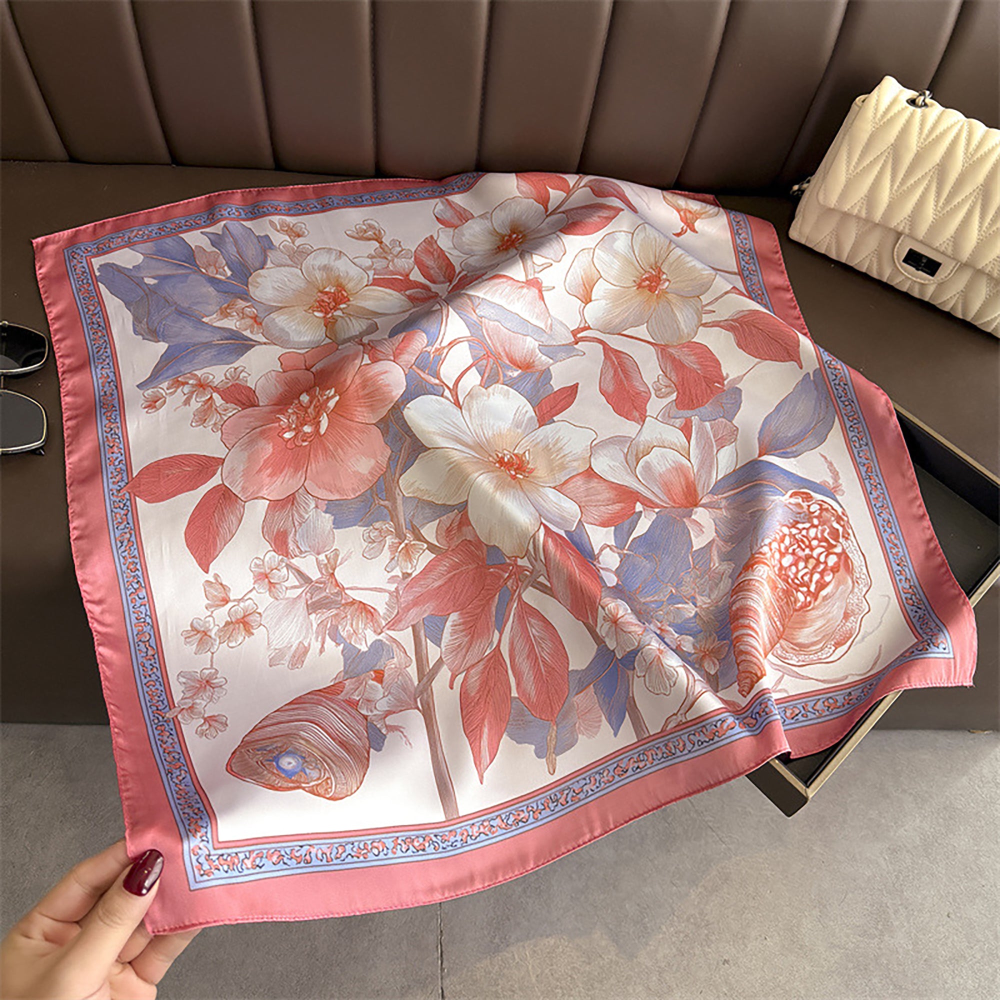 Anna-Kaci Womens Floral Square Scarf Lightweight Fashion Accessory 27.5¡Á27.5inches