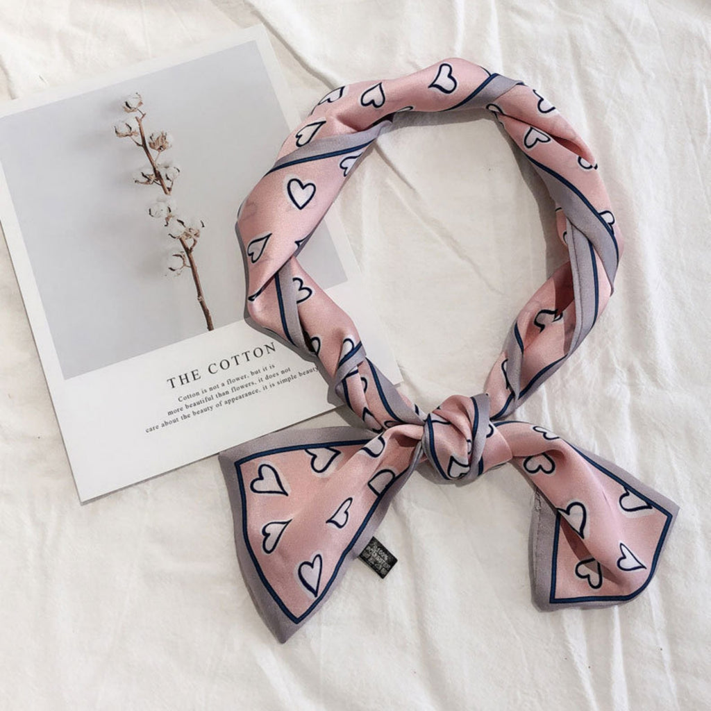 Anna-Kaci Women's 5 Pack Heart Print Satin Scarf Ribbon Slim Lightweight Fabric Neck Hair Bag Accessory 35.5x2.5in