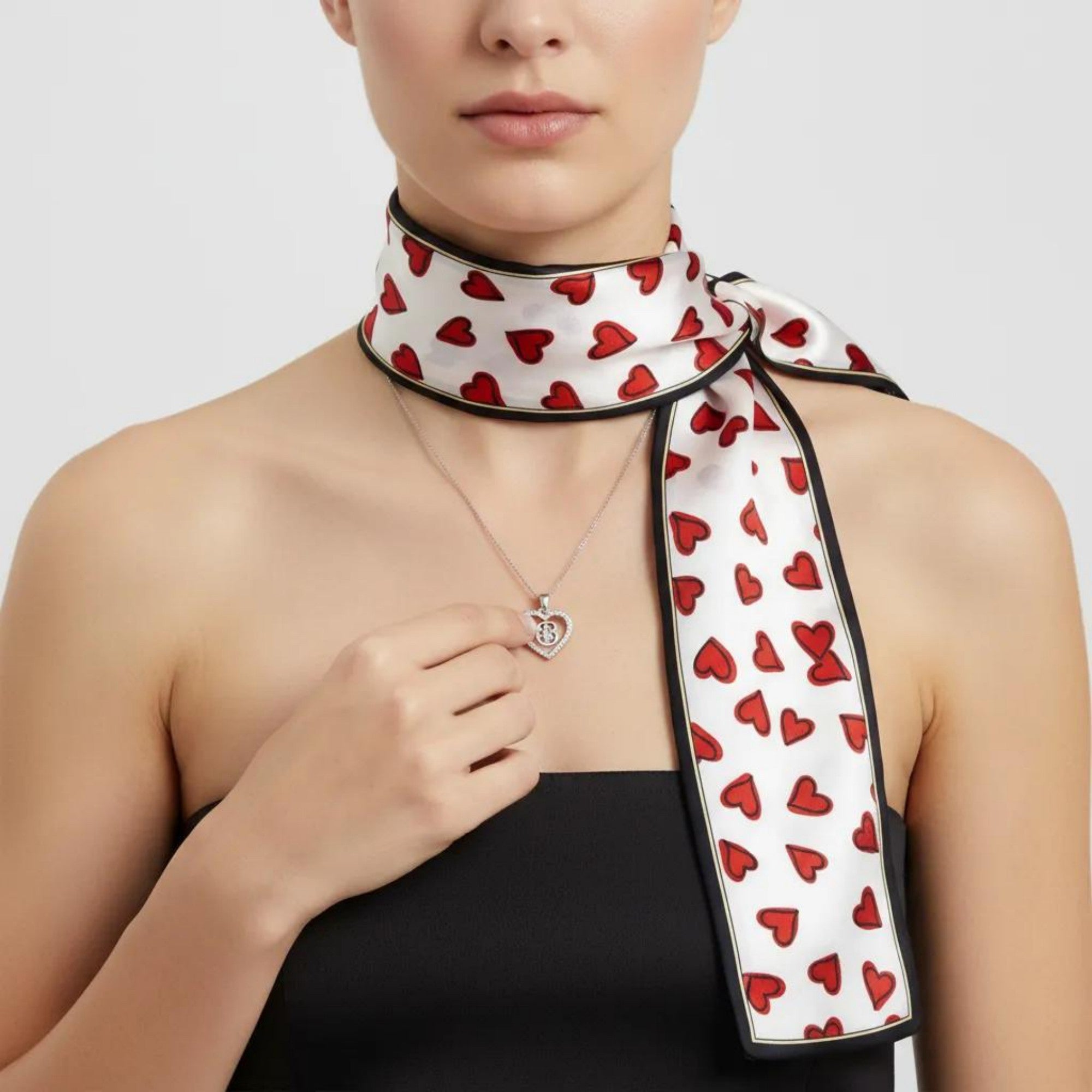 Anna-Kaci Women's 5 Pack Heart Print Satin Scarf Ribbon Slim Lightweight Fabric Neck Hair Bag Accessory 35.5x2.5in