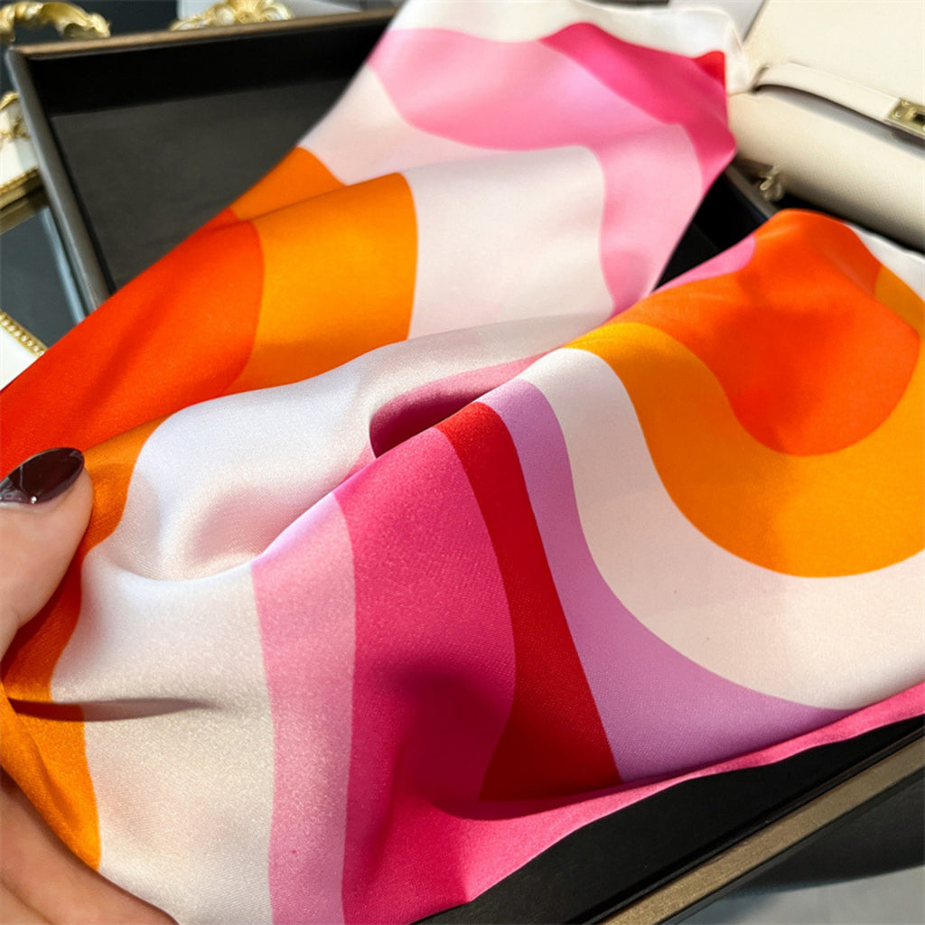 Anna-Kaci Women's Heart Print Square Satin Scarf Smooth Lightweight Fabric Stylish Neck Hair Accessory 27.5x27.5in