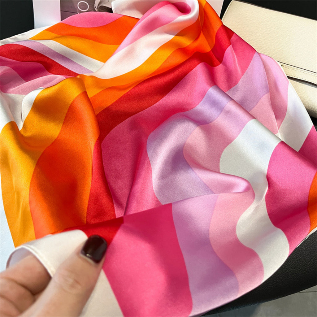 Anna-Kaci Women's Heart Print Square Satin Scarf Smooth Lightweight Fabric Stylish Neck Hair Accessory 27.5x27.5in