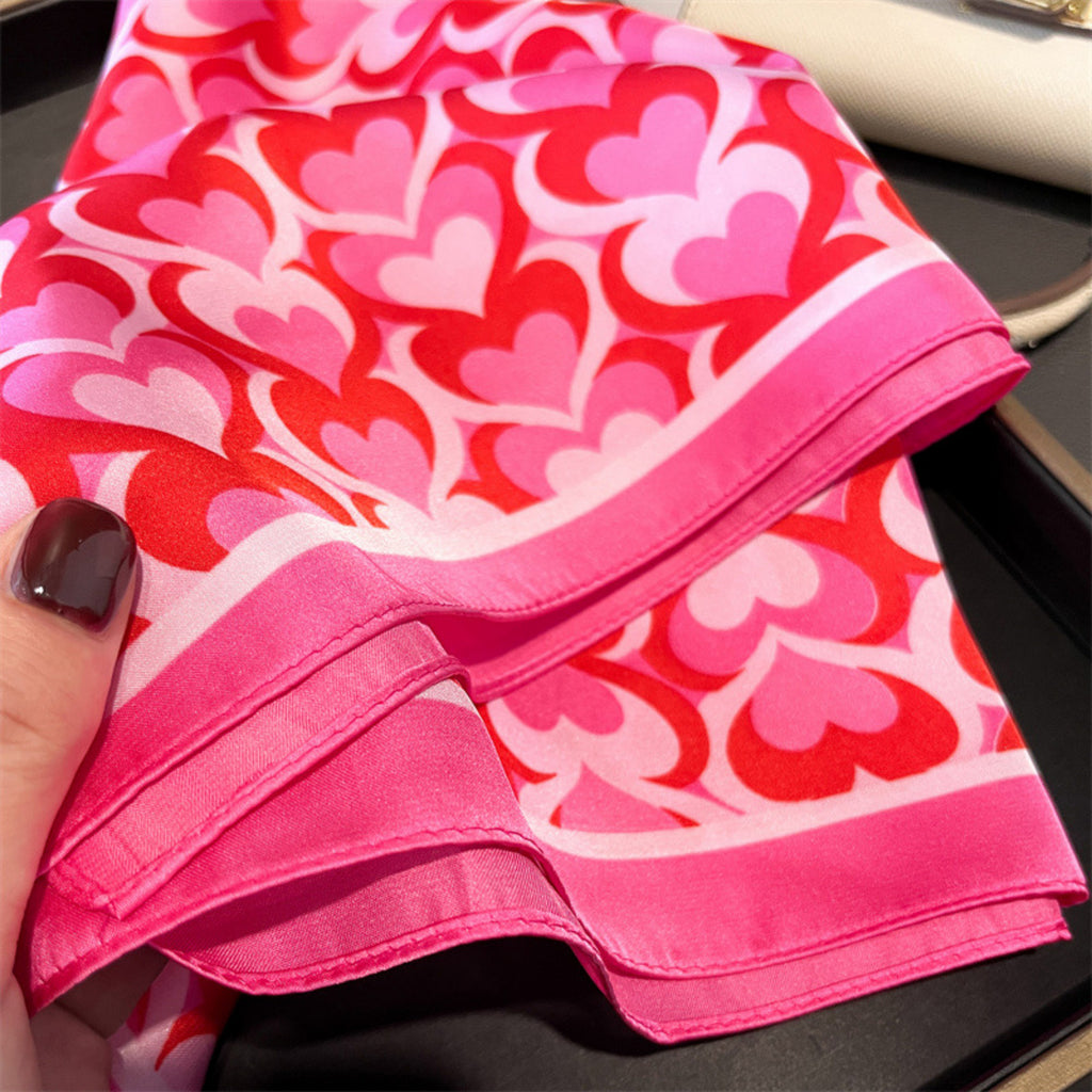 Anna-Kaci Women's Heart Print Square Satin Scarf Smooth Lightweight Fabric Stylish Neck Hair Accessory 27.5x27.5in