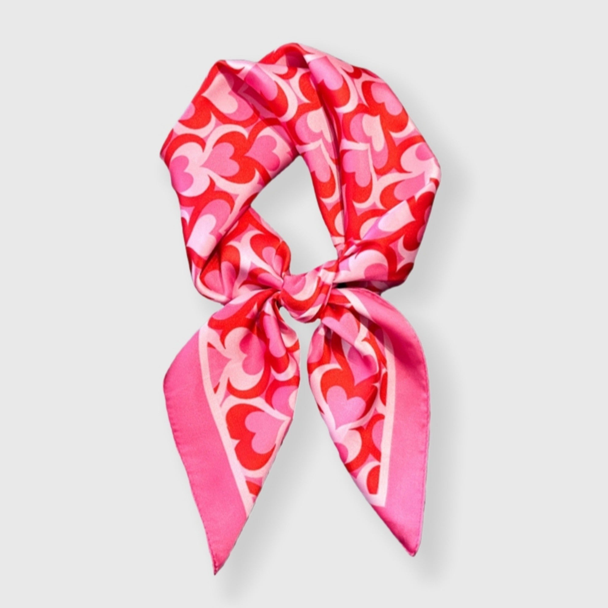 Anna-Kaci Women's Heart Print Square Satin Scarf Smooth Lightweight Fabric Stylish Neck Hair Accessory 27.5x27.5in