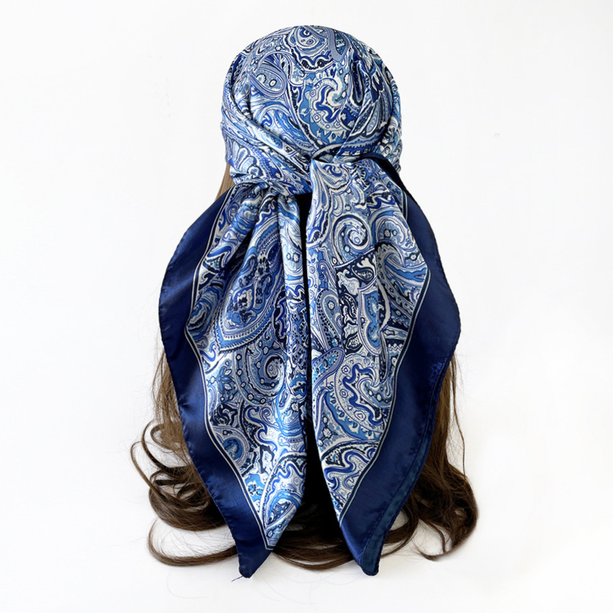 Anna-Kaci Women's Paisley Print Square Satin Scarf Smooth Lightweight Fabric Elegant Neck Hair Accessory 35.5x35.5in