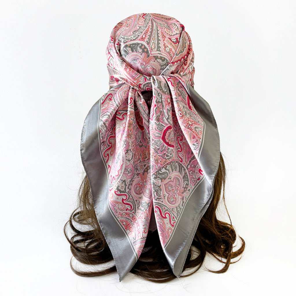 Anna-Kaci Women's Paisley Print Square Satin Scarf Smooth Lightweight Fabric Elegant Neck Hair Accessory 35.5x35.5in