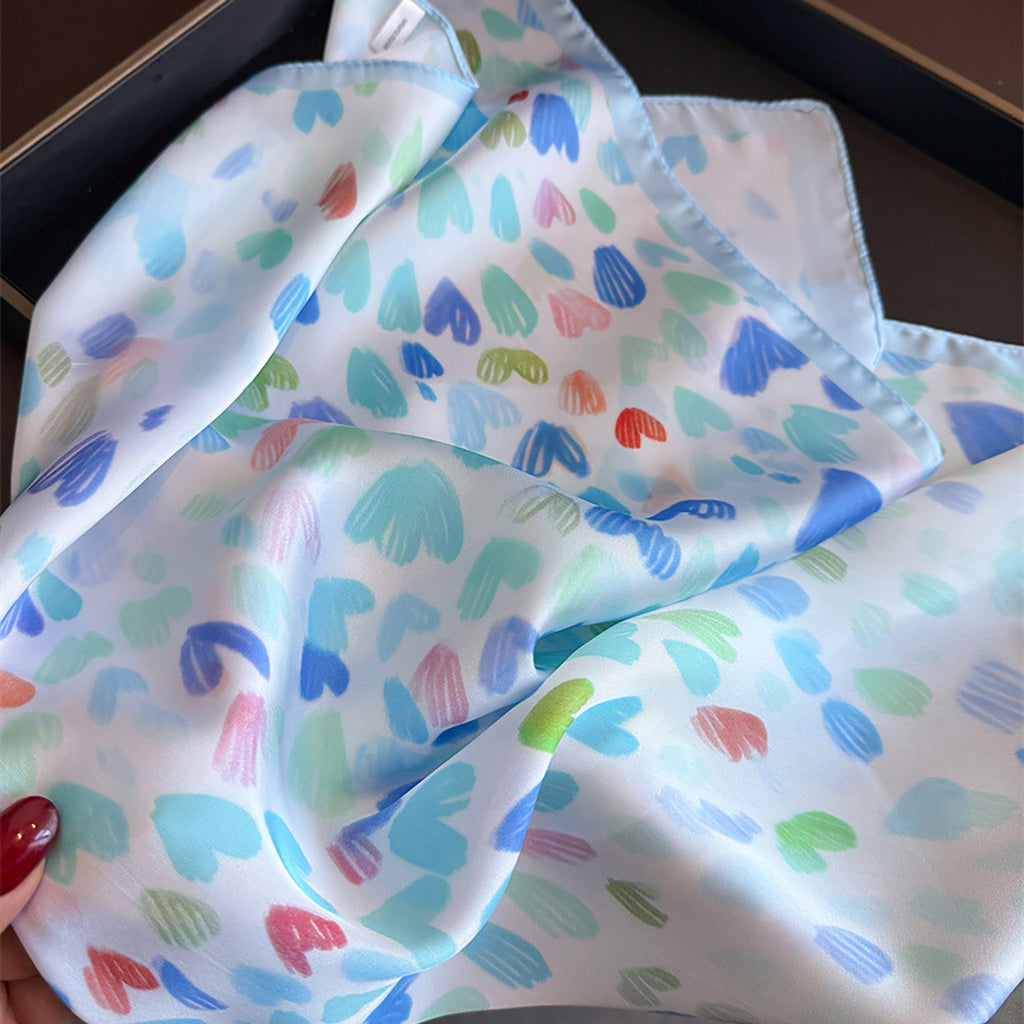 Anna-Kaci Women's Satin Heart Print Square Scarf Lightweight Soft Fashion Accessory 27.5¡Á27.5inches