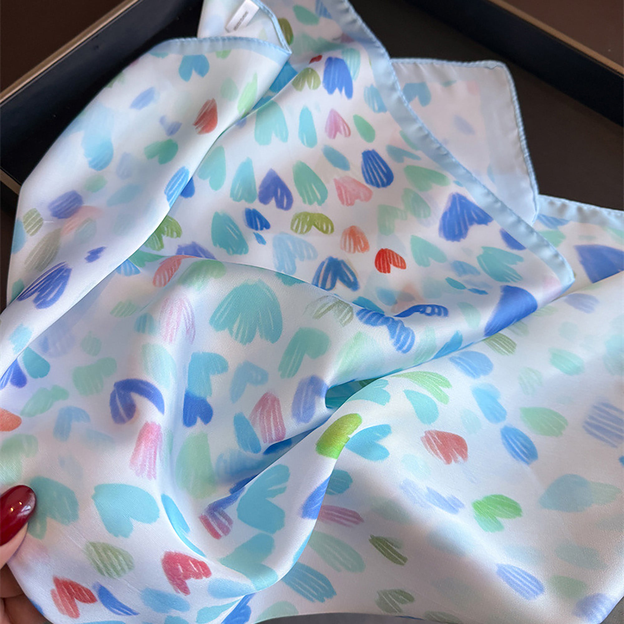 Anna-Kaci Women's Satin Heart Print Square Scarf Lightweight Soft Fashion Accessory 27.5¡Á27.5inches