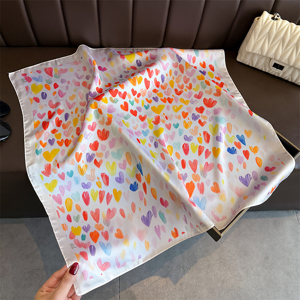 Anna-Kaci Women's Satin Heart Print Square Scarf Lightweight Soft Fashion Accessory 27.5¡Á27.5inches