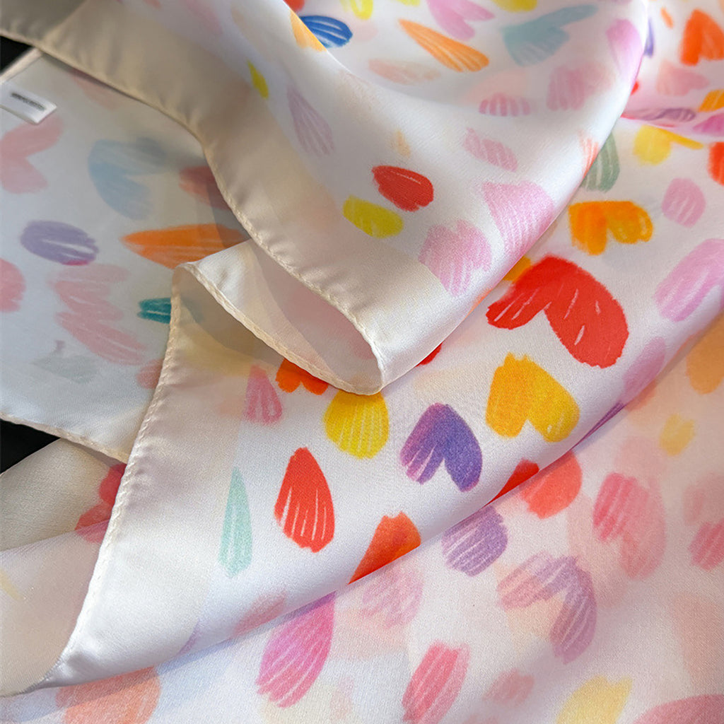 Anna-Kaci Women's Satin Heart Print Square Scarf Lightweight Soft Fashion Accessory 27.5¡Á27.5inches