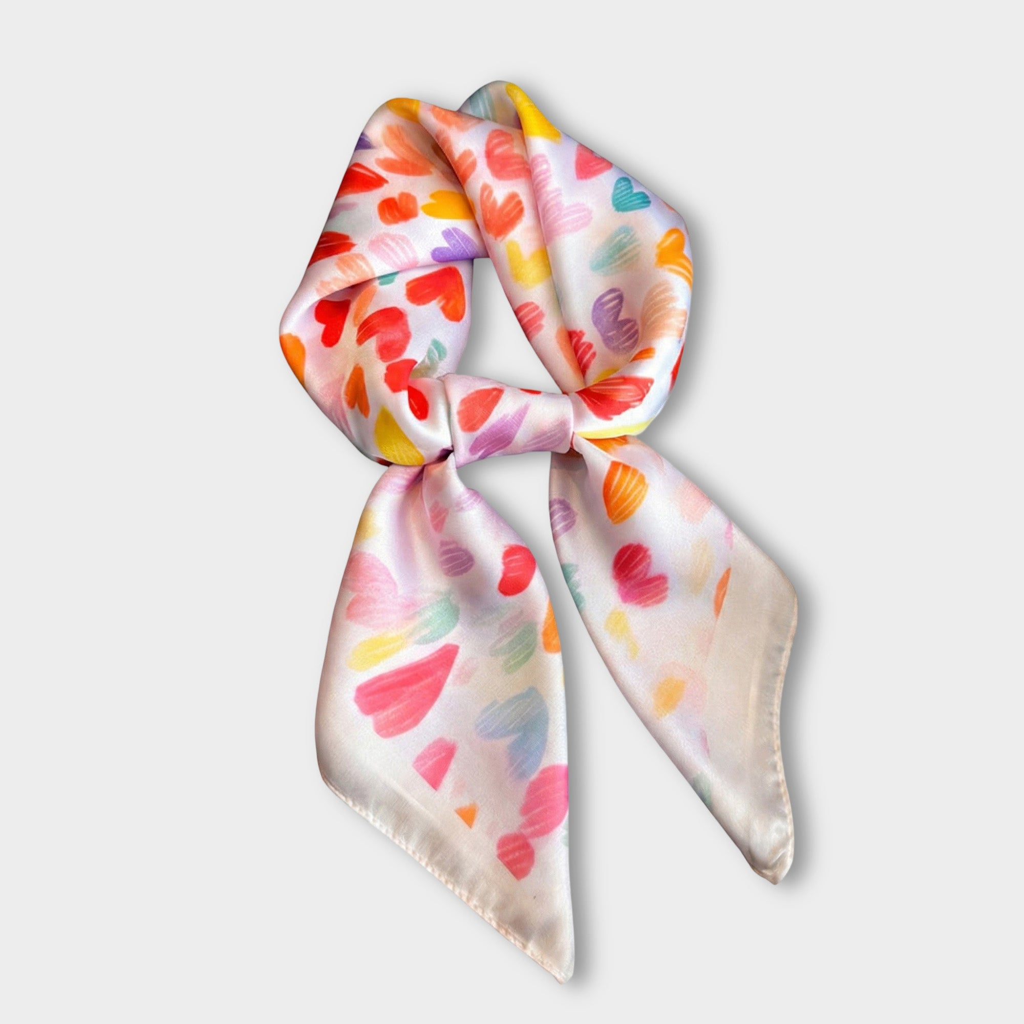 Anna-Kaci Women's Satin Heart Print Square Scarf Lightweight Soft Fashion Accessory 27.5¡Á27.5inches