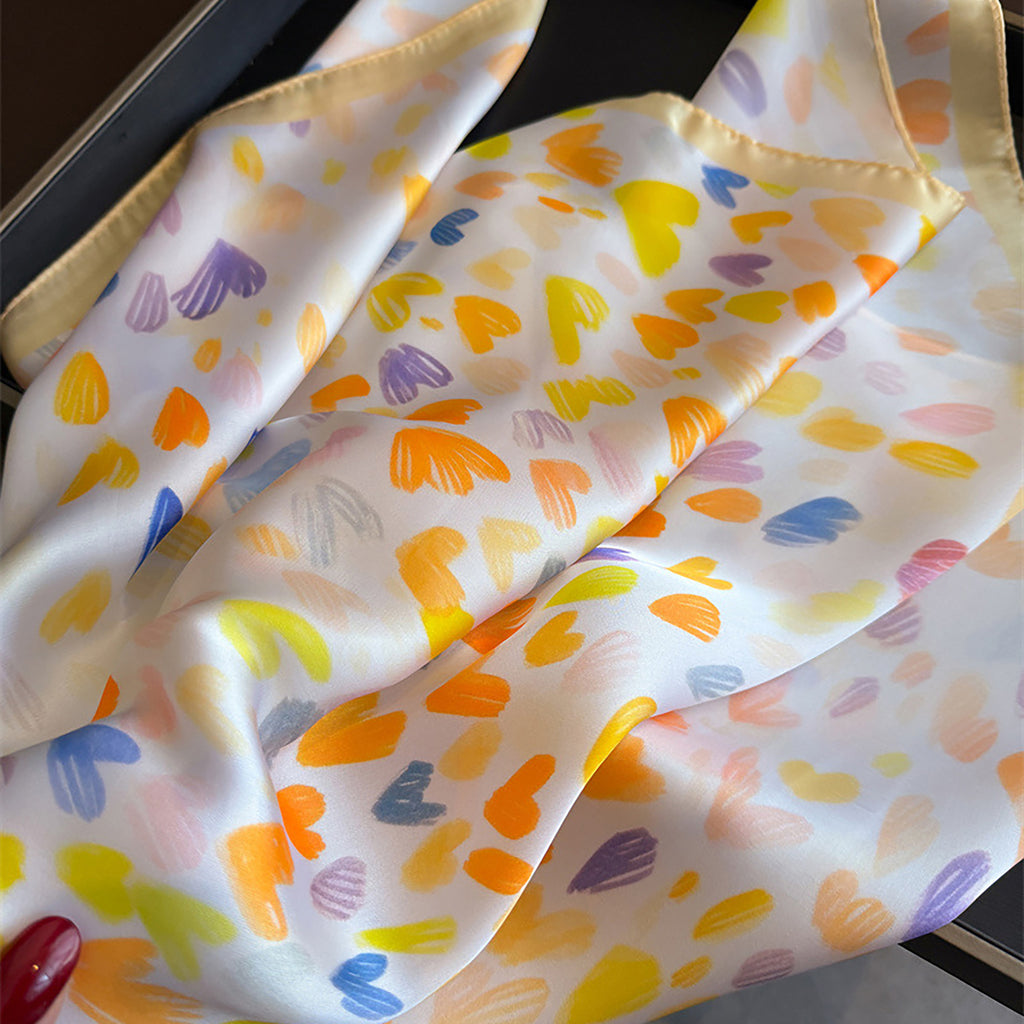 Anna-Kaci Women's Satin Heart Print Square Scarf Lightweight Soft Fashion Accessory 27.5¡Á27.5inches