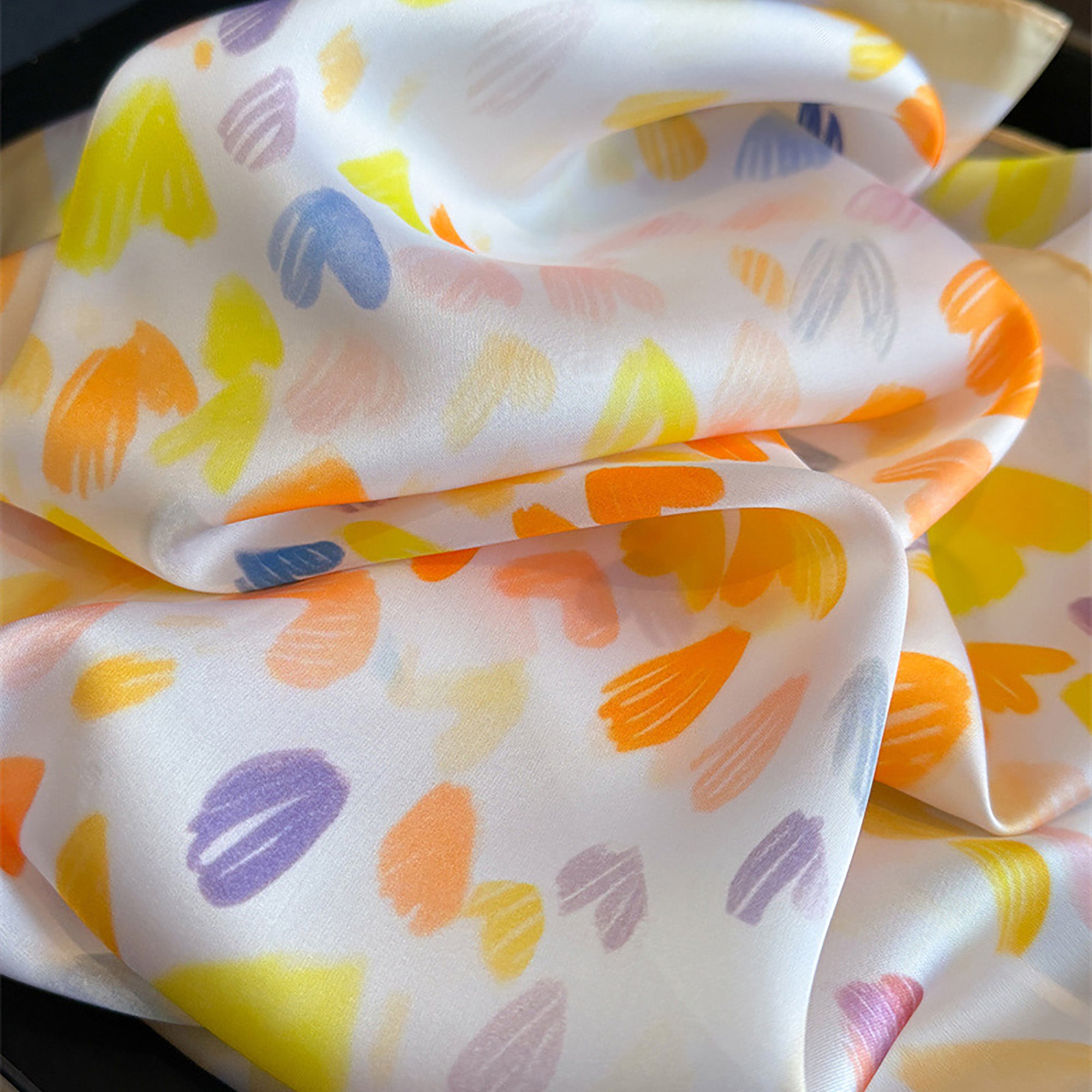 Anna-Kaci Women's Satin Heart Print Square Scarf Lightweight Soft Fashion Accessory 27.5¡Á27.5inches