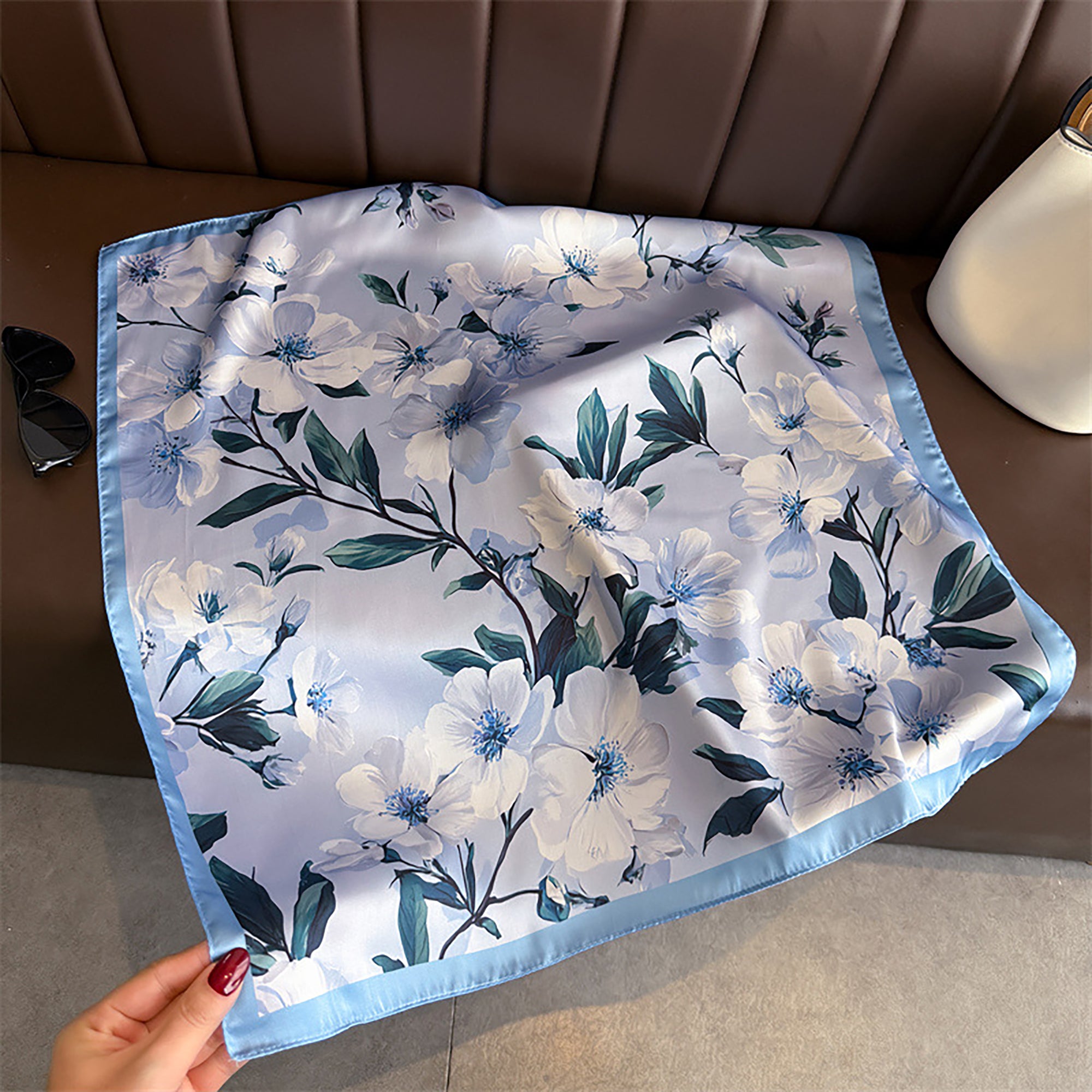 Anna-Kaci Women's Satin Floral Print Square Scarf Soft Lightweight Fashion Accessory 27.5¡Á27.5inches
