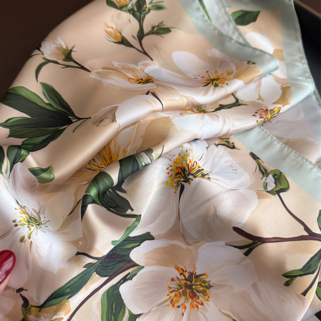 Anna-Kaci Women's Satin Floral Print Square Scarf Soft Lightweight Fashion Accessory 27.5¡Á27.5inches