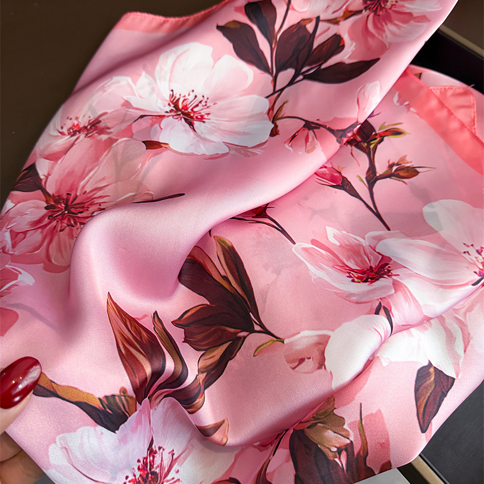 Anna-Kaci Women's Satin Floral Print Square Scarf Soft Lightweight Fashion Accessory 27.5¡Á27.5inches