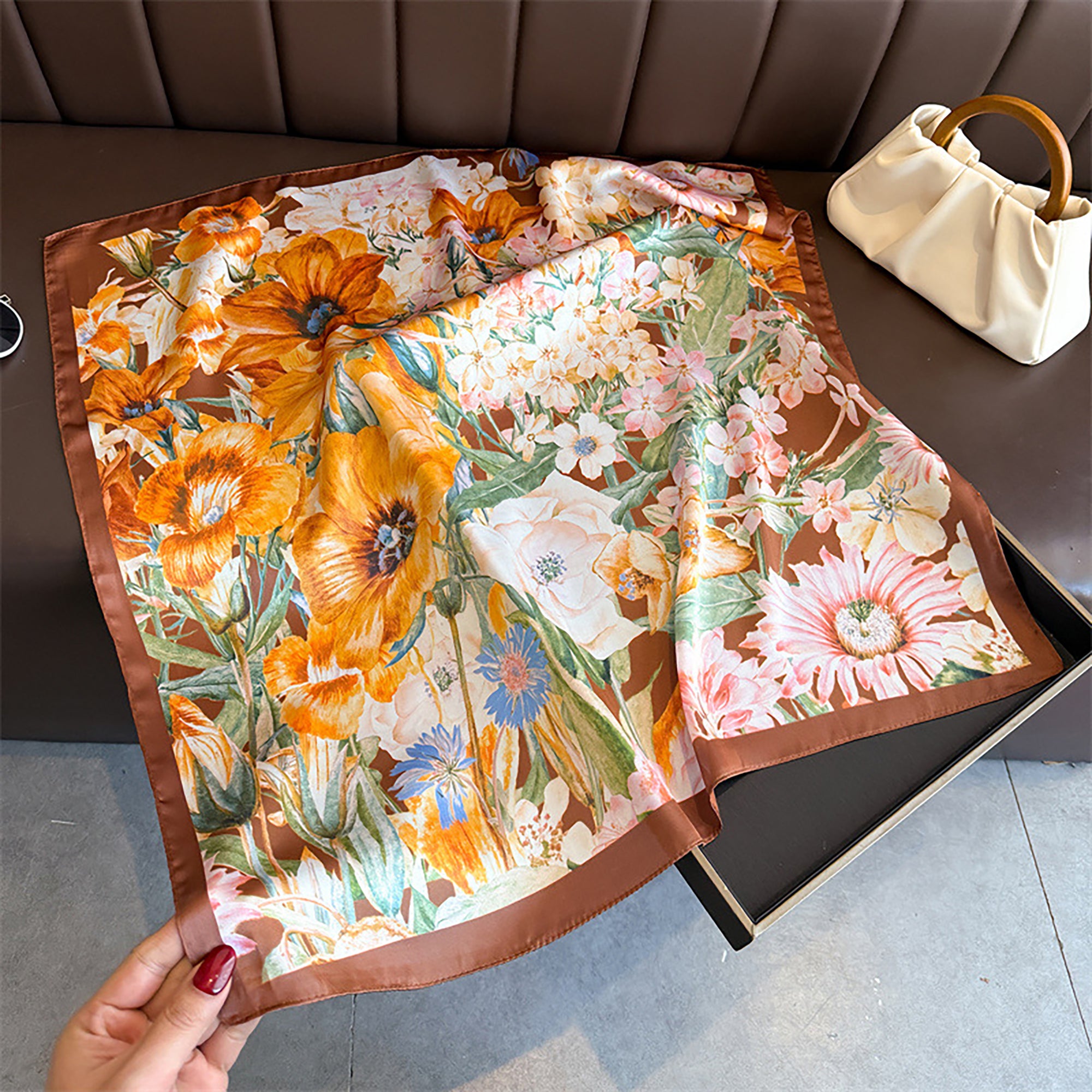 Anna-Kaci Women's Satin Floral Print Square Scarf Fashion Accessory 27.5¡Á27.5inches